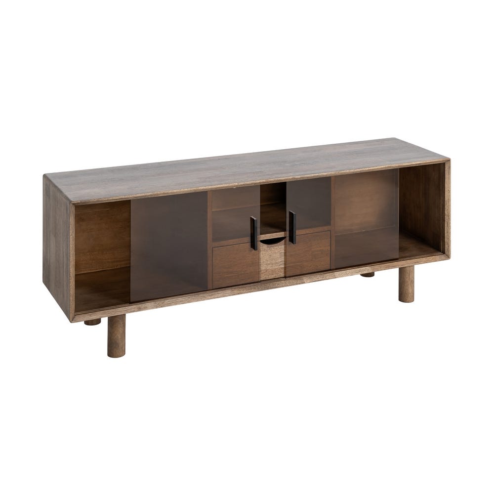 MUEBLE TV MARRÓN MADERA-CRISTAL 150 X 40 X 55 CM MUEBLE TV MARRÓN MADERA-CRISTAL 150 X 40 X 55 CM - Imagen 2