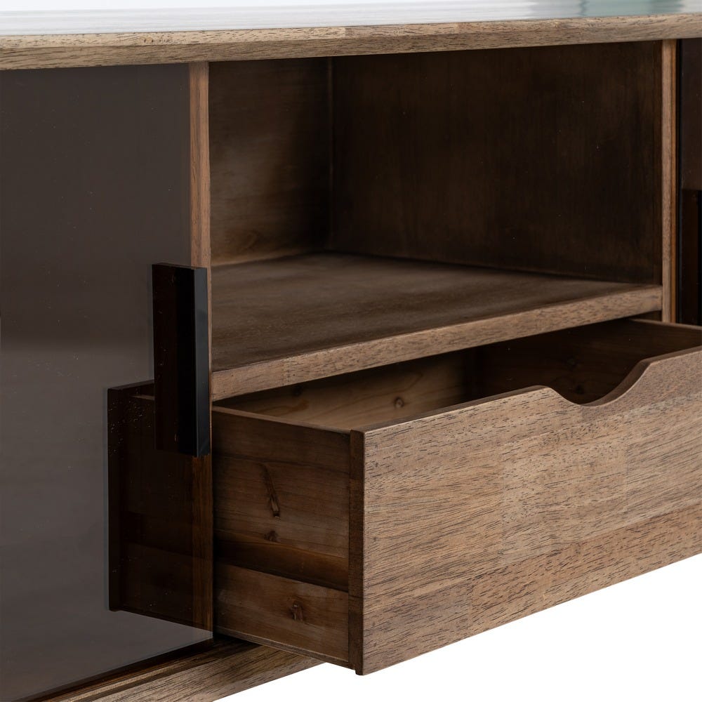 MUEBLE TV MARRÓN MADERA-CRISTAL 150 X 40 X 55 CM MUEBLE TV MARRÓN MADERA-CRISTAL 150 X 40 X 55 CM - Imagen 4