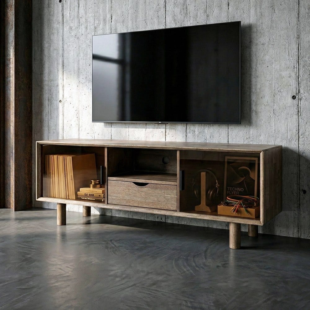 MUEBLE TV MARRÓN MADERA-CRISTAL 150 X 40 X 55 CM MUEBLE TV MARRÓN MADERA-CRISTAL 150 X 40 X 55 CM