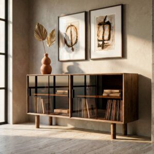 APARADOR MARRÓN MADERA-CRISTAL 160 X 46 X 80 CM