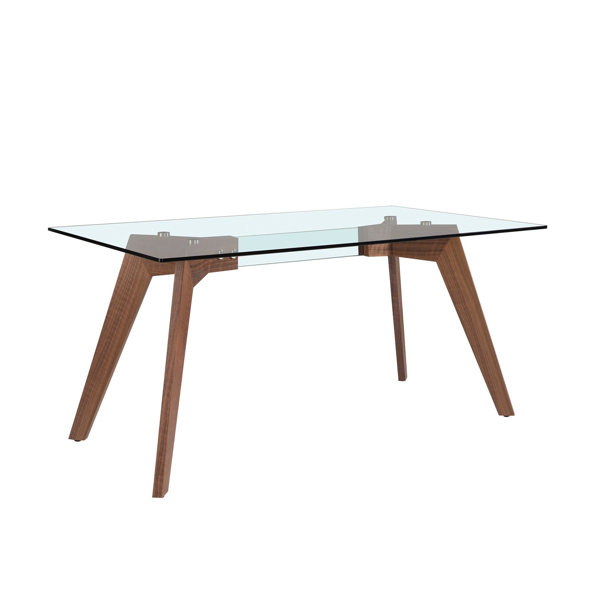 Mesa comedor rectangular cristal templado y nogal Mesa comedor rectangular cristal templado y nogal
