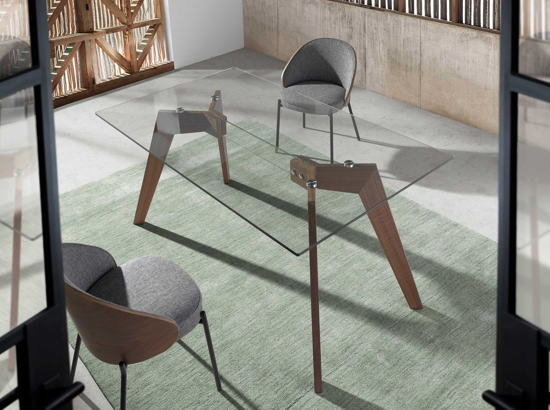 Mesa comedor rectangular cristal templado y nogal Mesa comedor rectangular cristal templado y nogal - Imagen 6