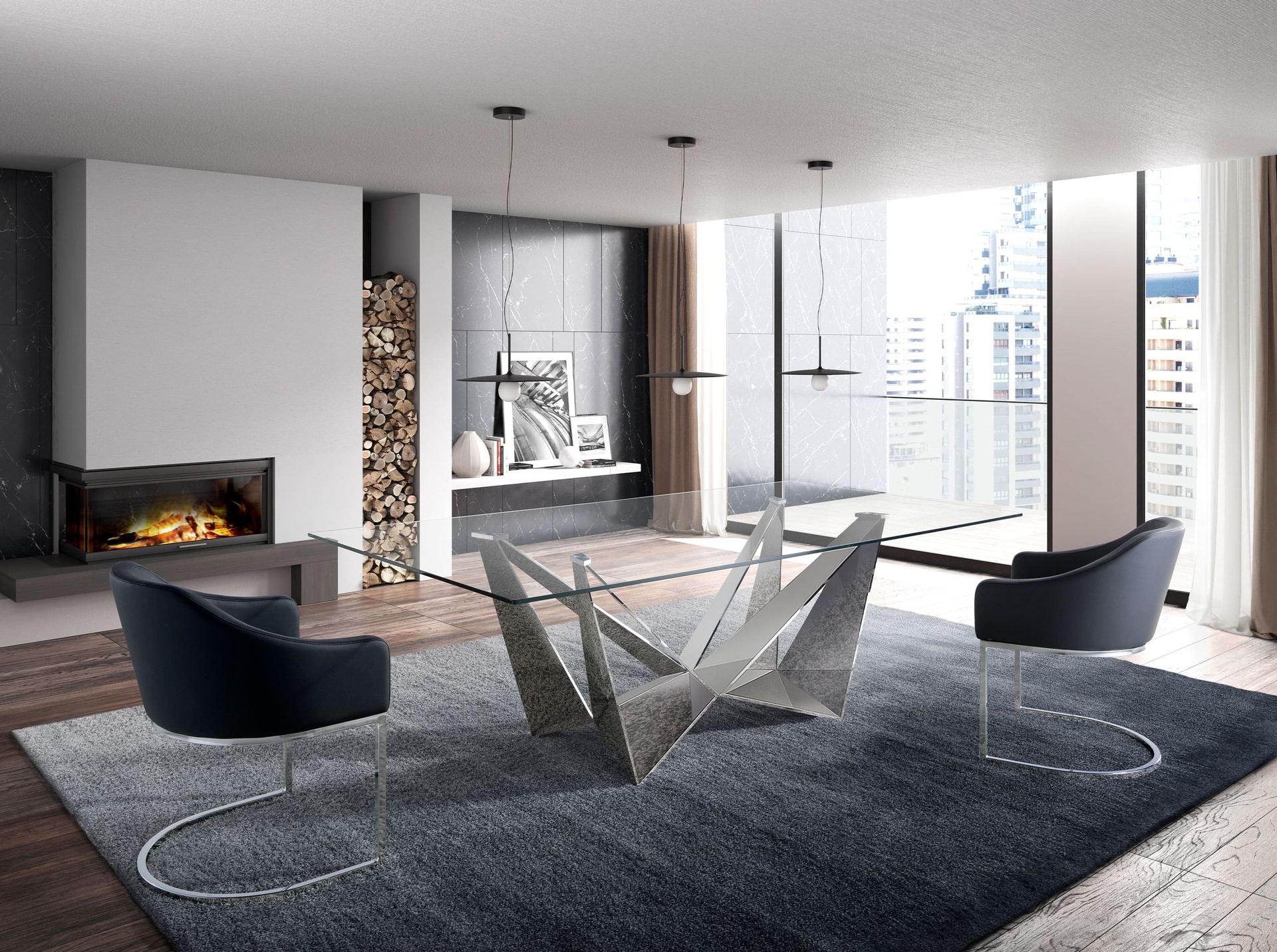 Mesa comedor rectangular cristal templado y acero cromado Mesa comedor rectangular cristal templado y acero cromado - Imagen 3