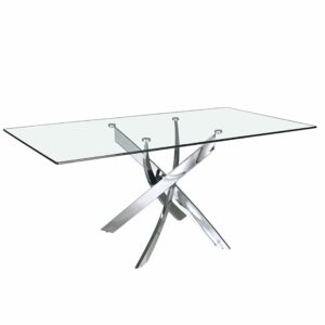 Mesa comedor rectangular cristal templado y acero cromado