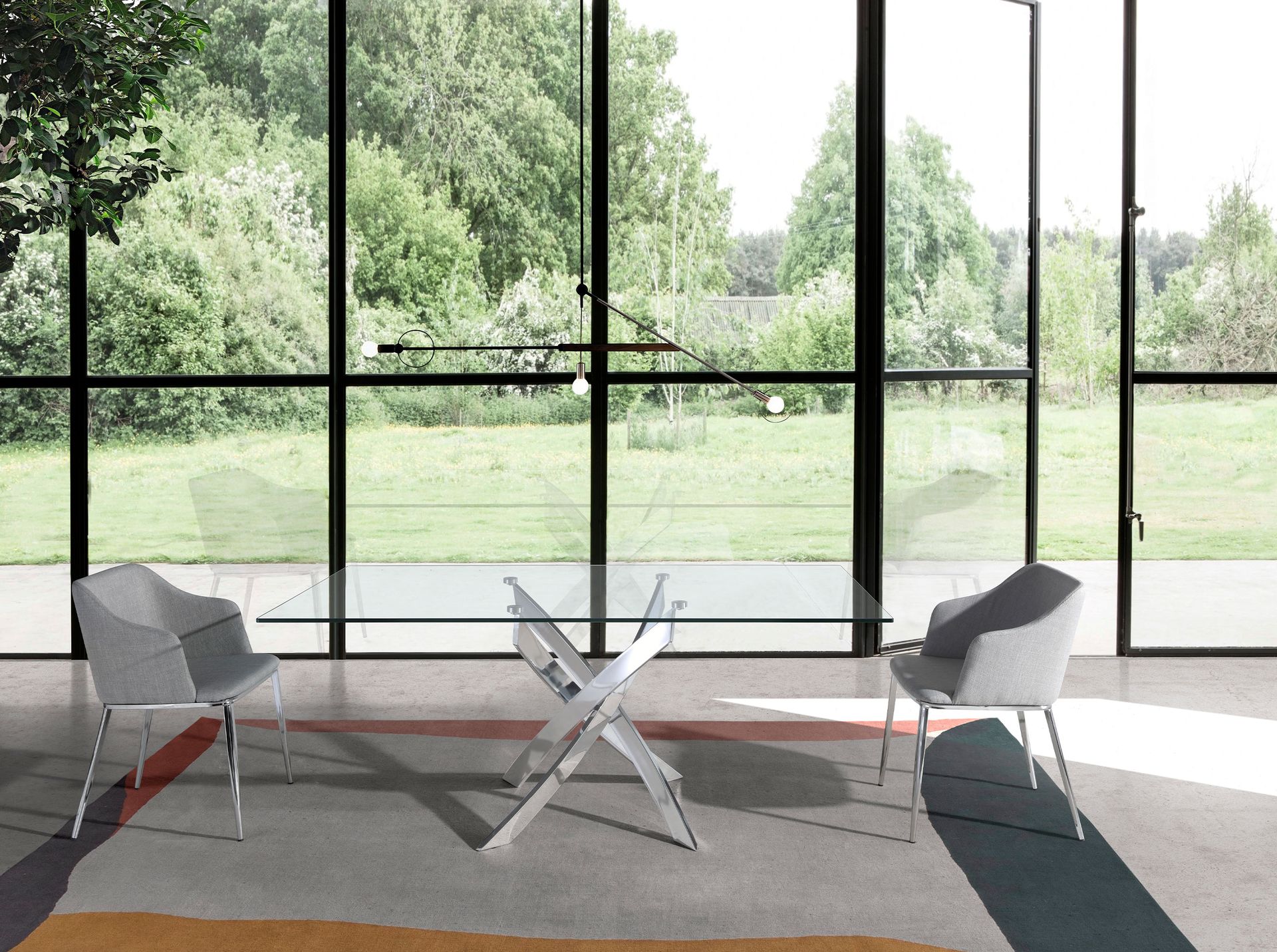 Mesa comedor rectangular cristal templado y acero cromado Mesa comedor rectangular cristal templado y acero cromado - Imagen 3