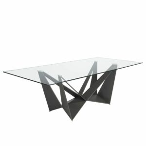 Mesa comedor rectangular cristal templado y acero negro