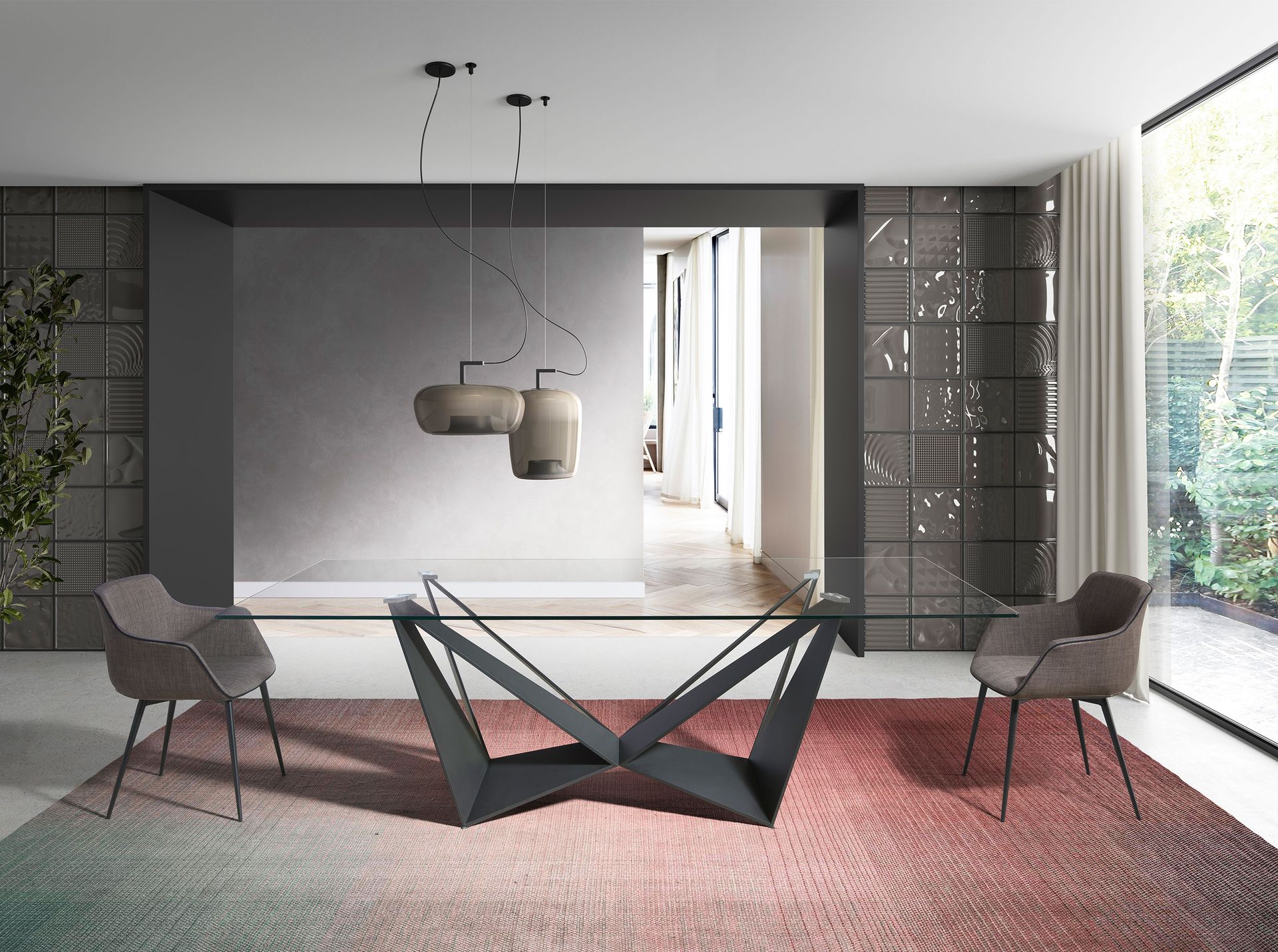 Mesa comedor rectangular cristal templado y acero negro Mesa comedor rectangular cristal templado y acero negro - Imagen 3