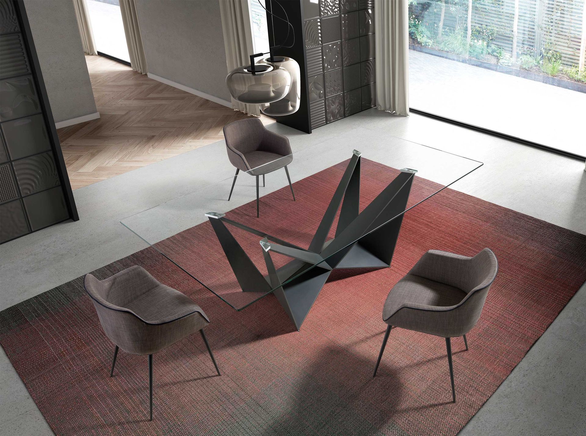 Mesa comedor rectangular cristal templado y acero negro Mesa comedor rectangular cristal templado y acero negro - Imagen 4