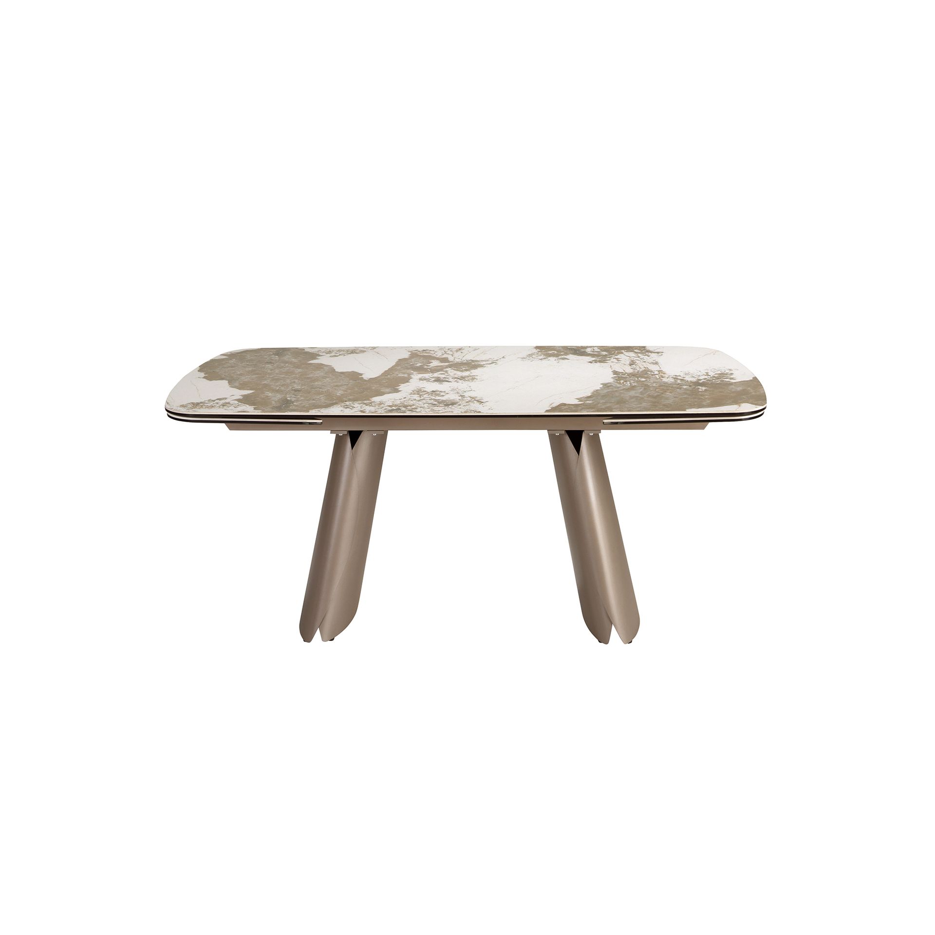 Mesa comedor extensible ovalada barril mármol porcelánico y acero taupé metalizado Mesa comedor extensible ovalada barril mármol porcelánico y acero taupé metalizado - Imagen 2