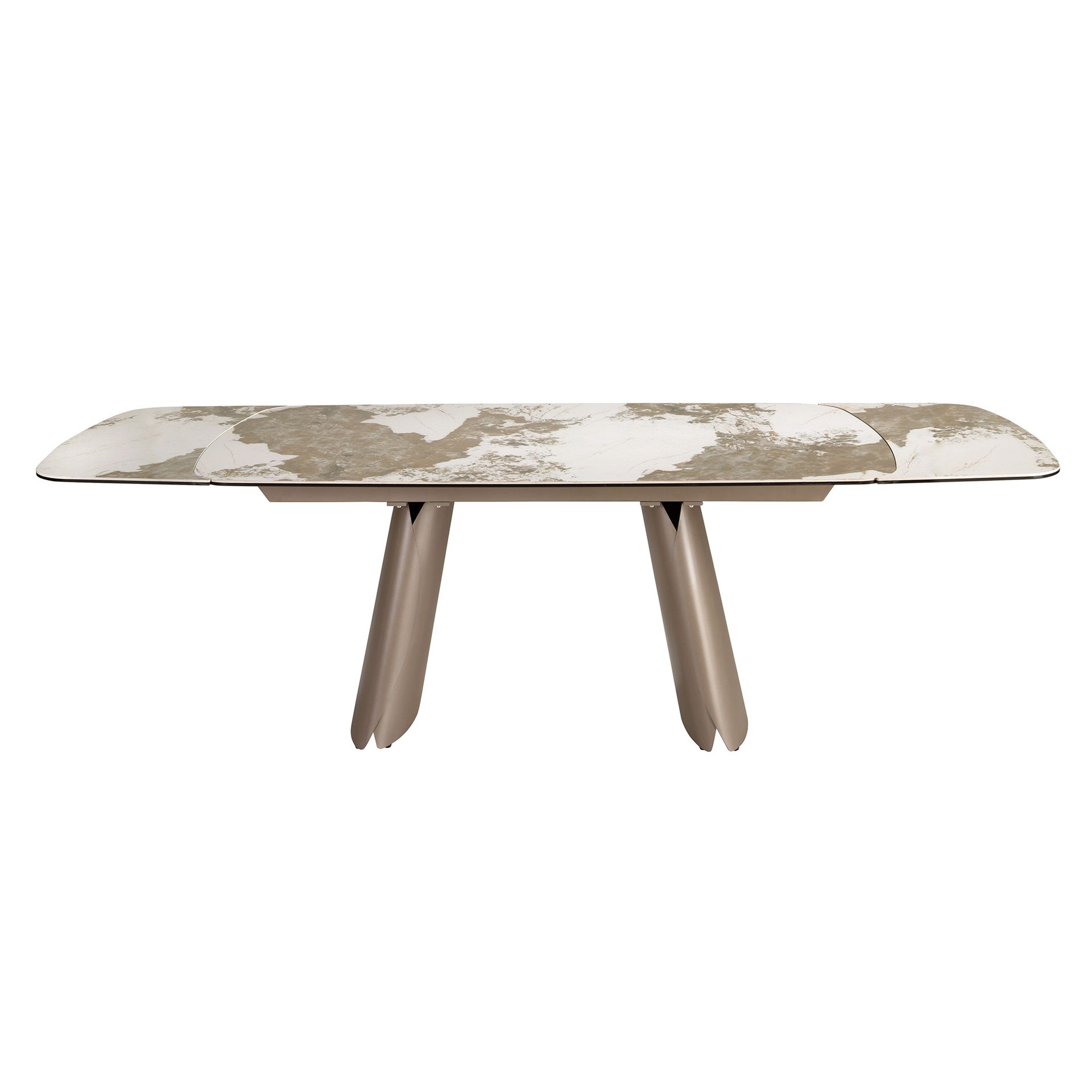 Mesa comedor extensible ovalada barril mármol porcelánico y acero taupé metalizado Mesa comedor extensible ovalada barril mármol porcelánico y acero taupé metalizado - Imagen 5