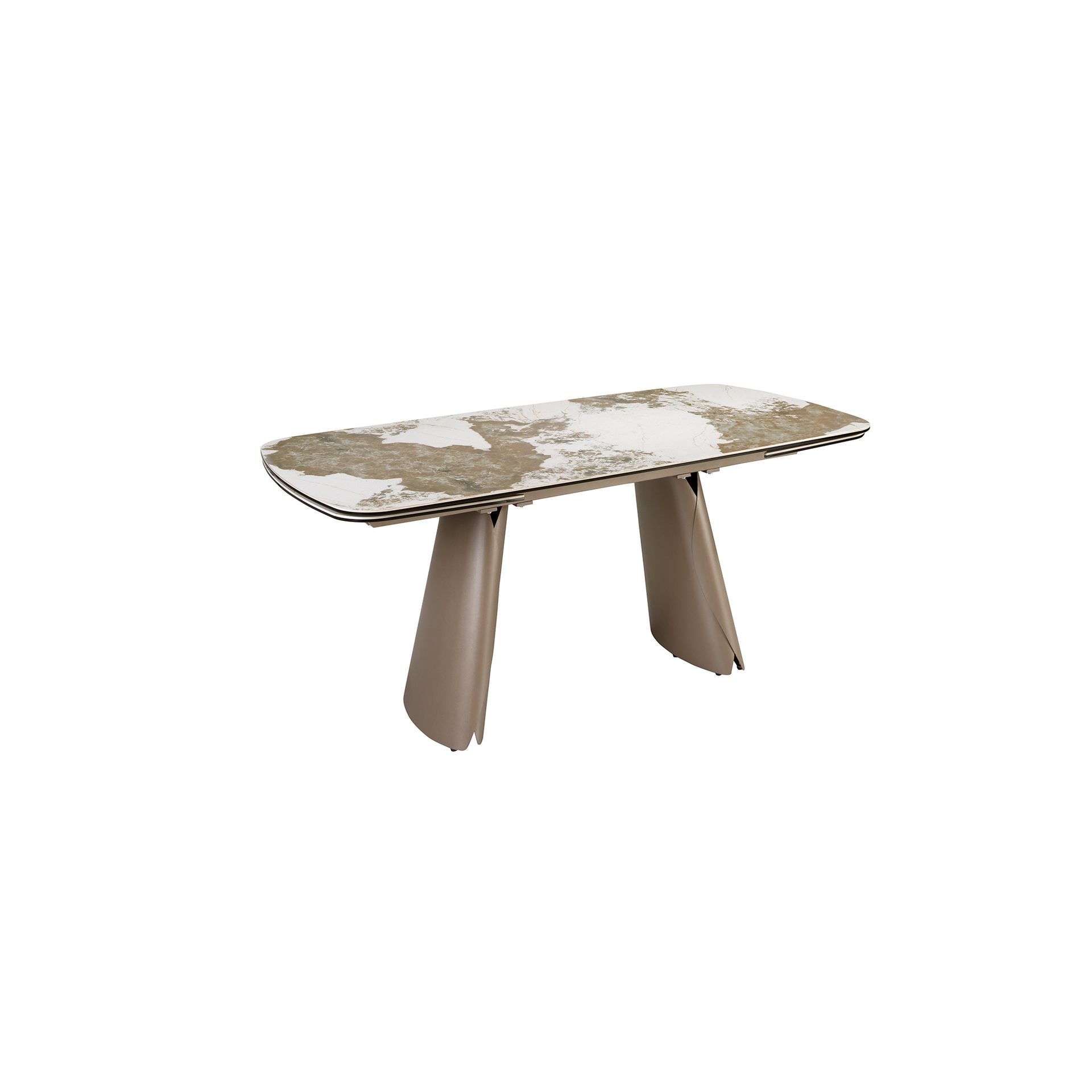 Mesa comedor extensible ovalada barril mármol porcelánico y acero taupé metalizado Mesa comedor extensible ovalada barril mármol porcelánico y acero taupé metalizado - Imagen 6