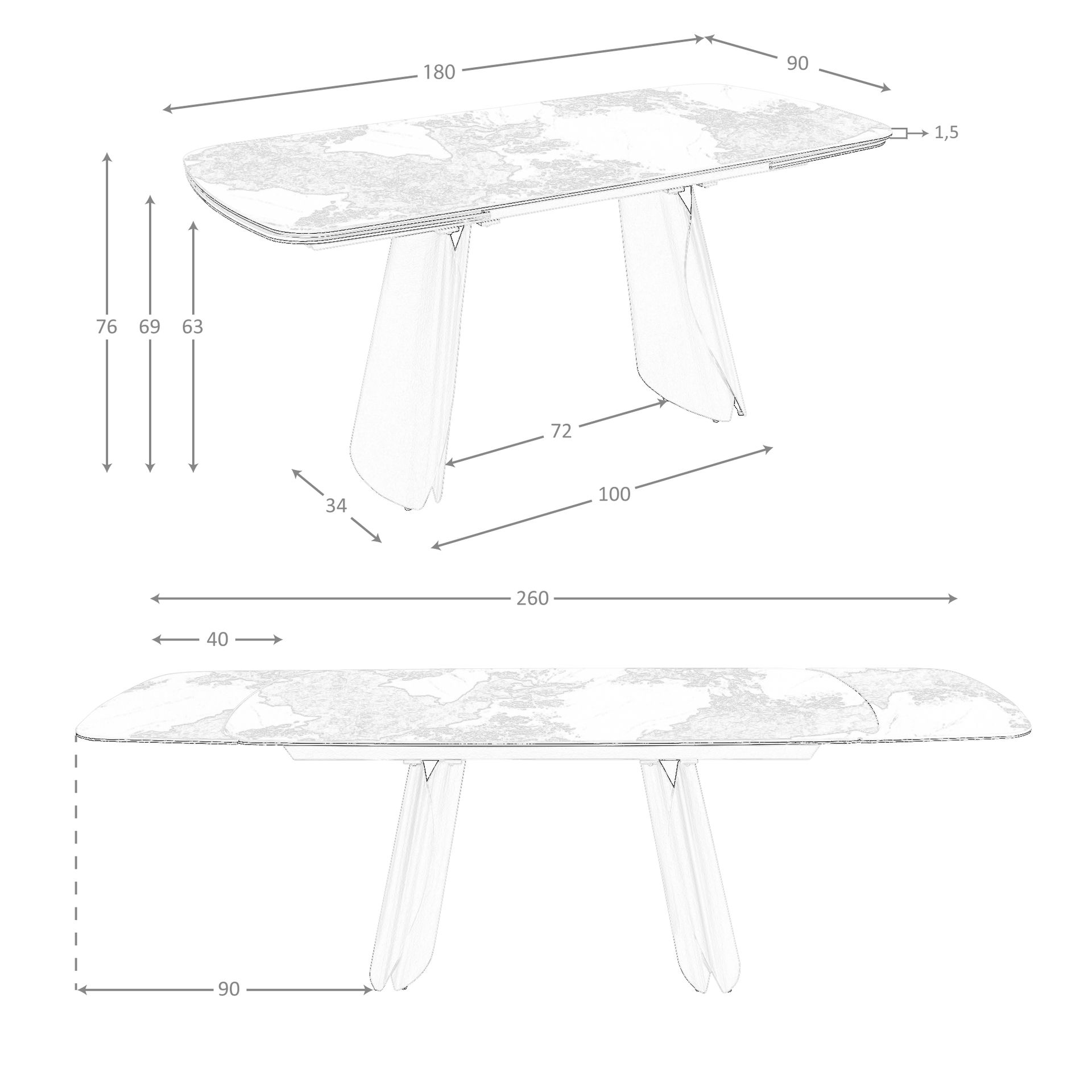 Mesa comedor extensible ovalada barril mármol porcelánico y acero taupé metalizado Mesa comedor extensible ovalada barril mármol porcelánico y acero taupé metalizado - Imagen 8