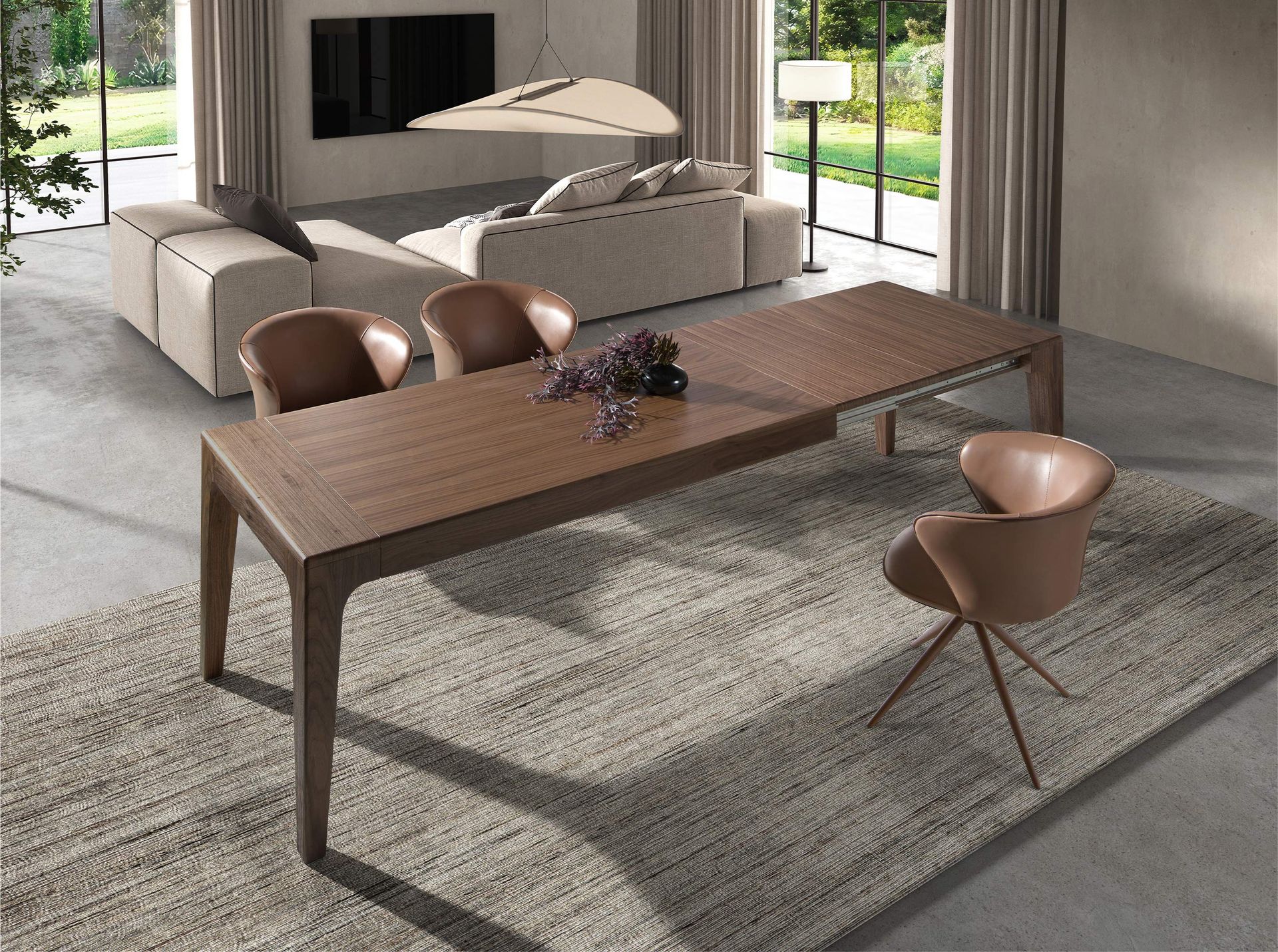 Mesa comedor extensible rectangular nogal Mesa comedor extensible rectangular nogal - Imagen 3
