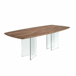 Mesa comedor ovalada barril nogal y cristal templado Mesa comedor ovalada barril nogal y cristal templado
