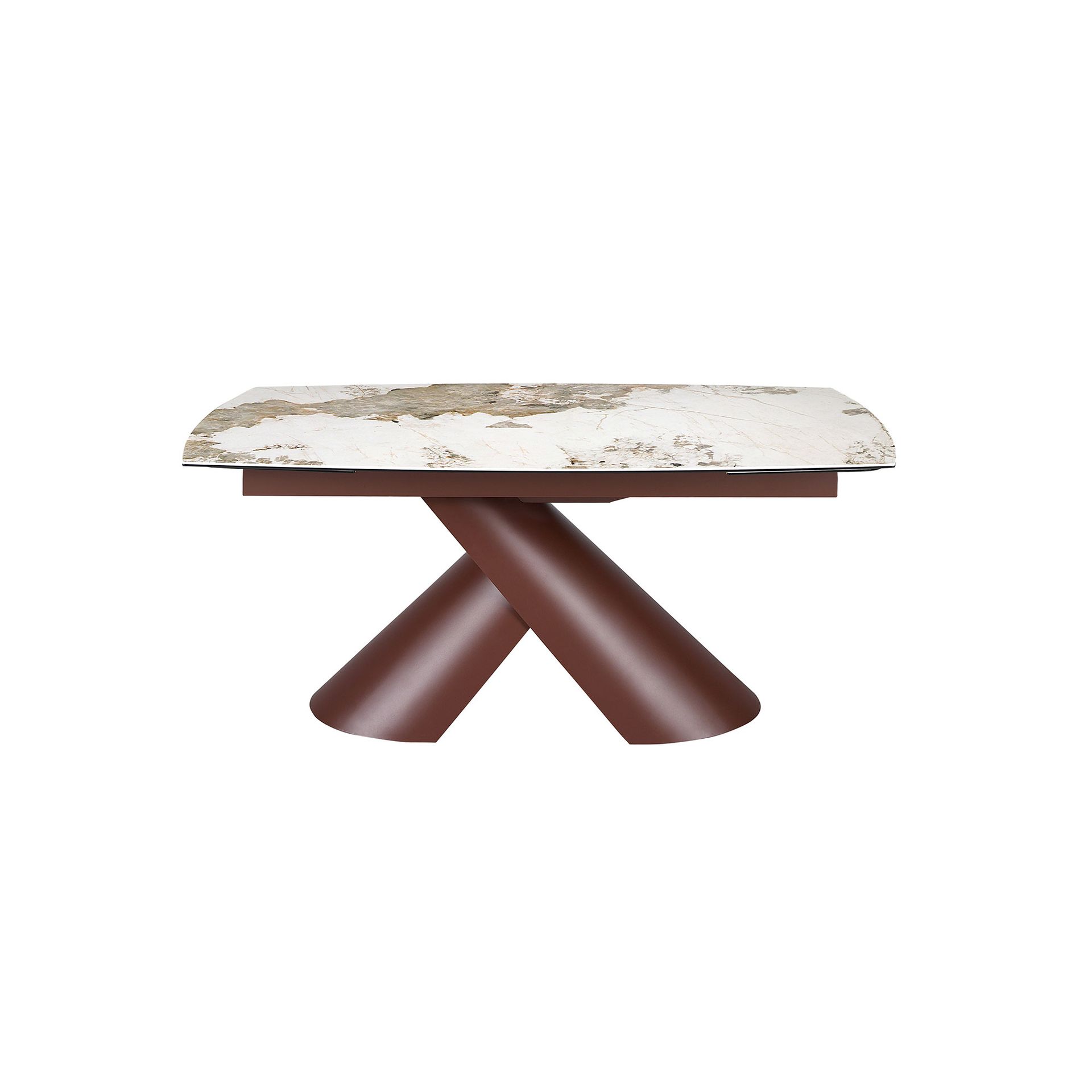 Mesa comedor extensible ovalada barril mármol porcelánico y acero marrón cobrizo Mesa comedor extensible ovalada barril mármol porcelánico y acero marrón cobrizo - Imagen 2