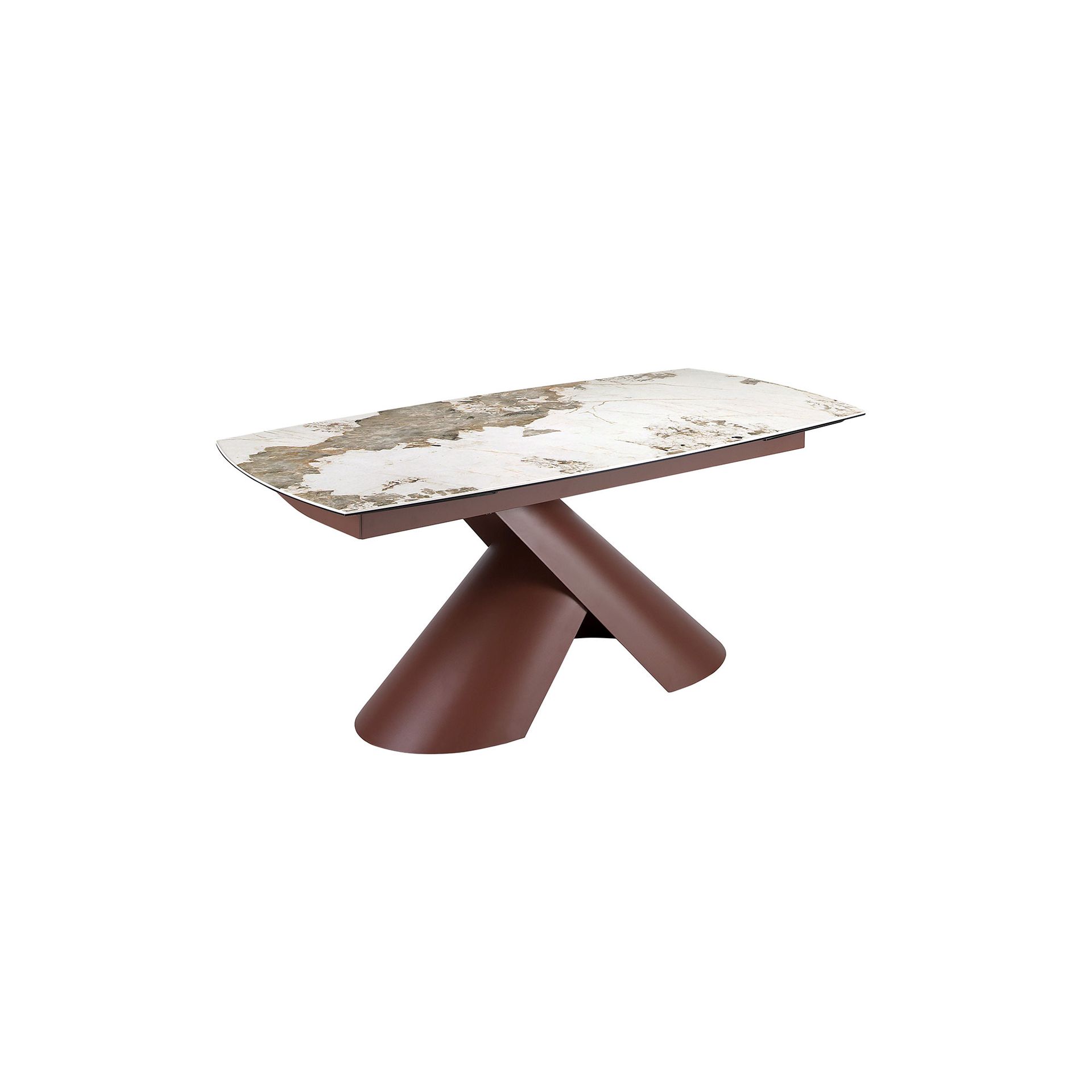 Mesa comedor extensible ovalada barril mármol porcelánico y acero marrón cobrizo Mesa comedor extensible ovalada barril mármol porcelánico y acero marrón cobrizo - Imagen 6