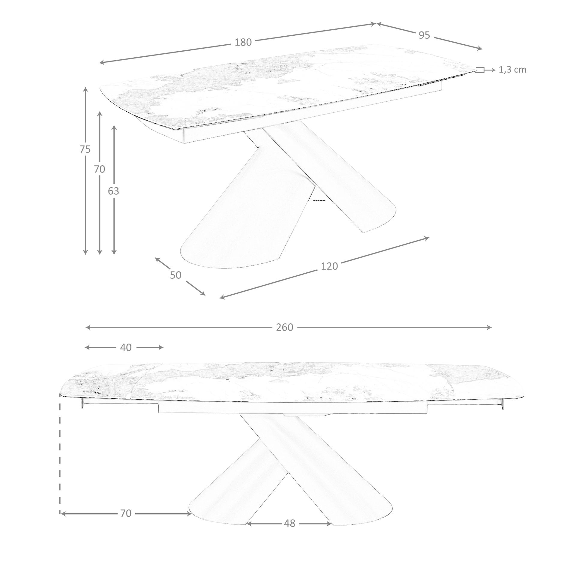 Mesa comedor extensible ovalada barril mármol porcelánico y acero marrón cobrizo Mesa comedor extensible ovalada barril mármol porcelánico y acero marrón cobrizo - Imagen 8