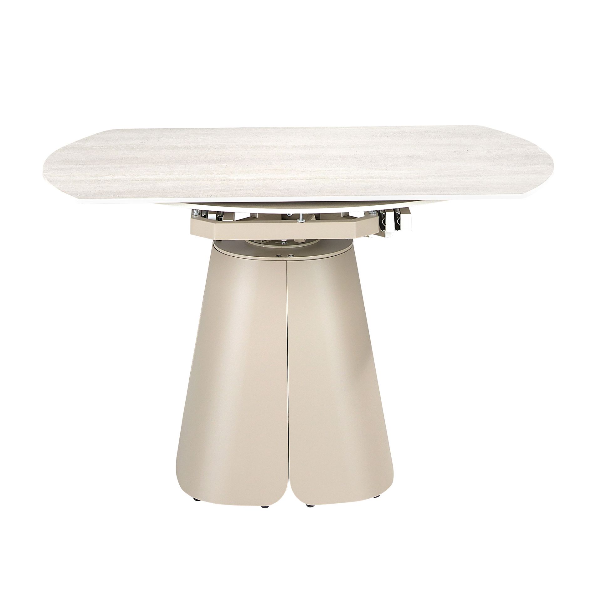 Mesa comedor extensible redonda mármol porcelánico y acero color arena Mesa comedor extensible redonda mármol porcelánico y acero color arena - Imagen 2