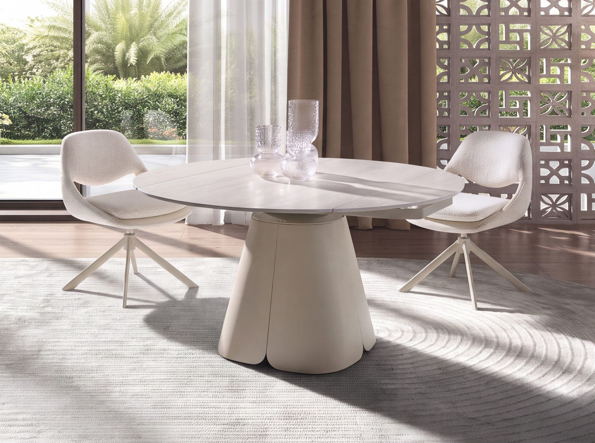 Mesa comedor extensible redonda mármol porcelánico y acero color arena Mesa comedor extensible redonda mármol porcelánico y acero color arena - Imagen 3