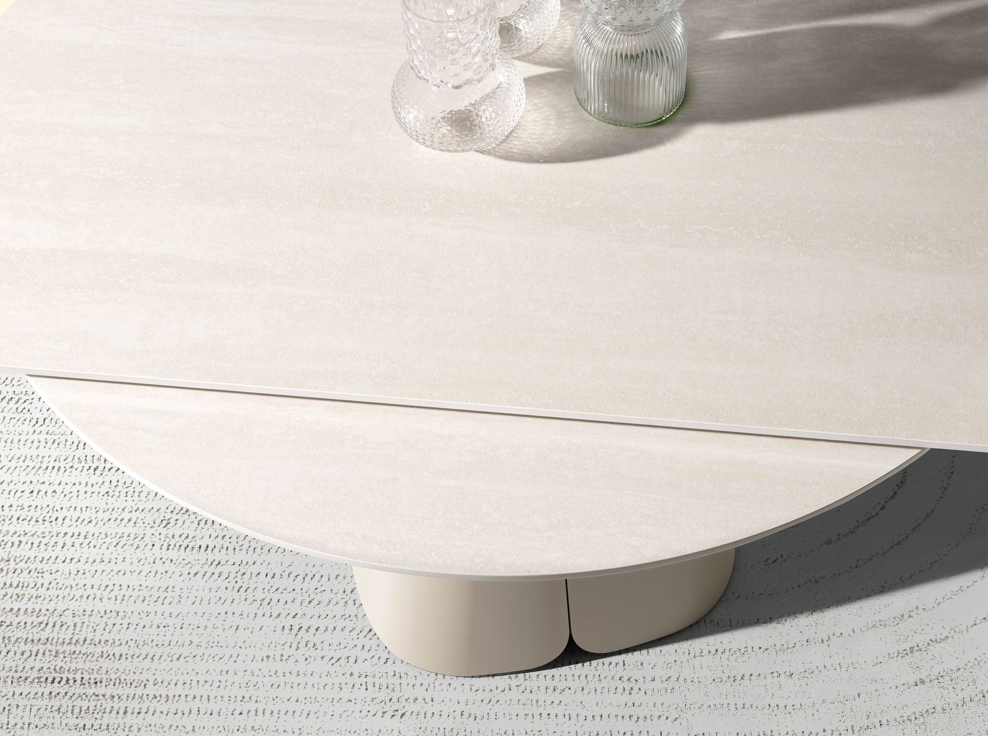 Mesa comedor extensible redonda mármol porcelánico y acero color arena Mesa comedor extensible redonda mármol porcelánico y acero color arena - Imagen 7