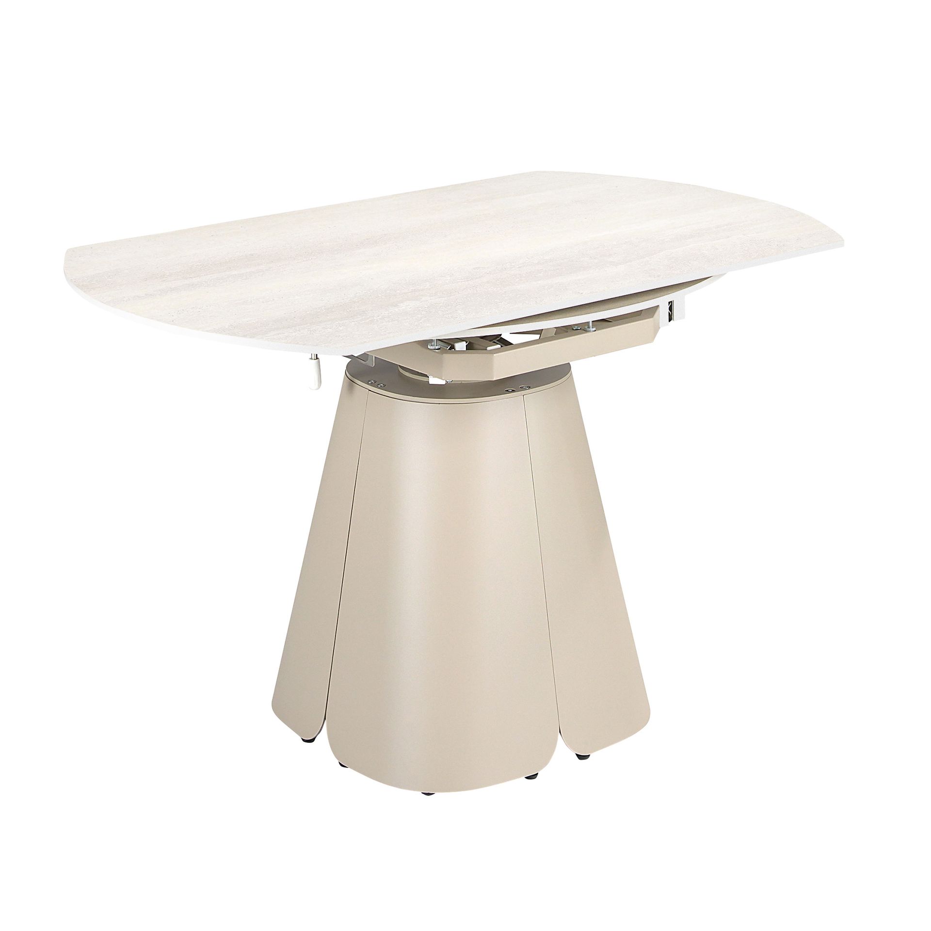 Mesa comedor extensible redonda mármol porcelánico y acero color arena Mesa comedor extensible redonda mármol porcelánico y acero color arena - Imagen 8
