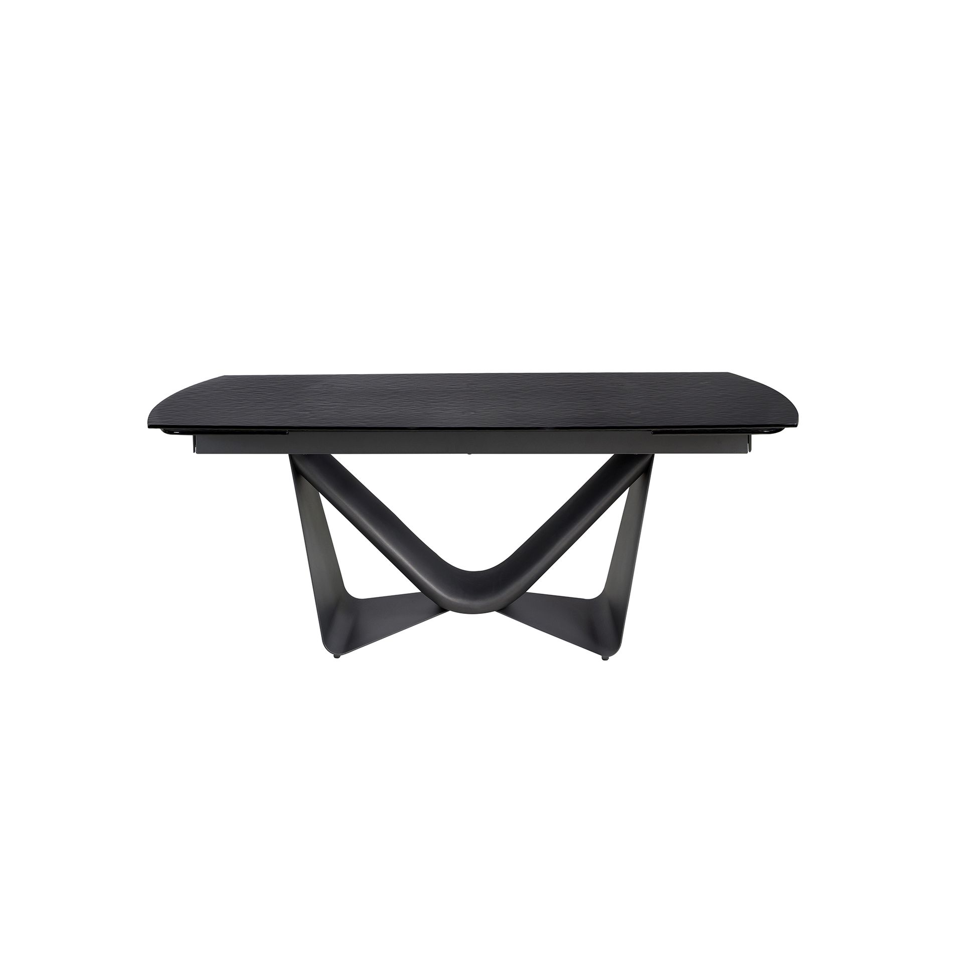 Mesa comedor extensible ovalada barril cristal negro, acero y fibra vidrio gris oscuro metal Mesa comedor extensible ovalada barril cristal negro, acero y fibra vidrio gris oscuro metal - Imagen 2
