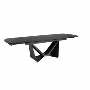 Mesa comedor extensible ovalada barril cristal negro, acero y fibra vidrio gris oscuro metal Mesa comedor extensible ovalada barril cristal negro, acero y fibra vidrio gris oscuro metal