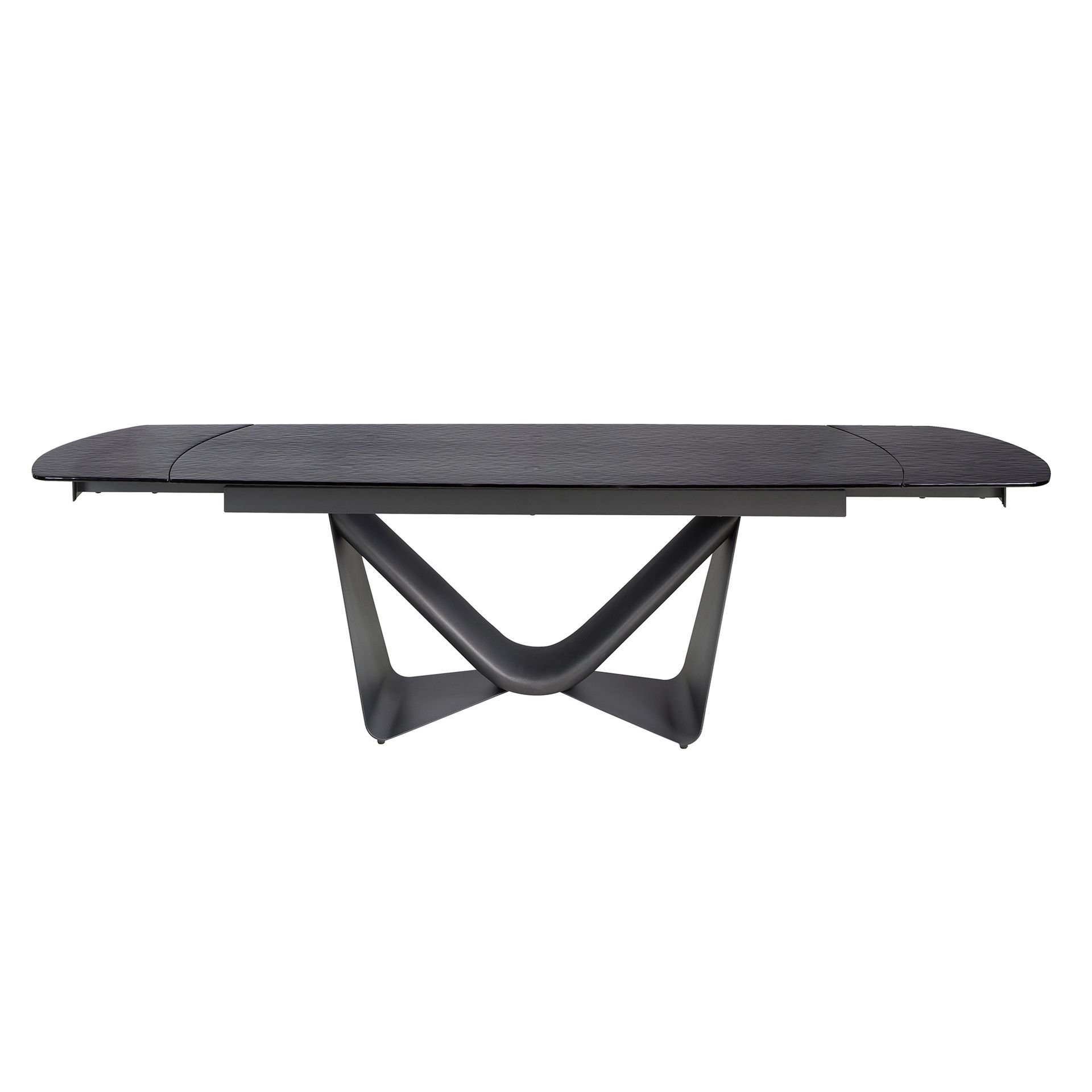 Mesa comedor extensible ovalada barril cristal negro, acero y fibra vidrio gris oscuro metal Mesa comedor extensible ovalada barril cristal negro, acero y fibra vidrio gris oscuro metal - Imagen 6