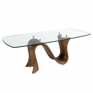 Mesa comedor ovalada barril cristal templado y nogal Mesa comedor ovalada barril cristal templado y nogal