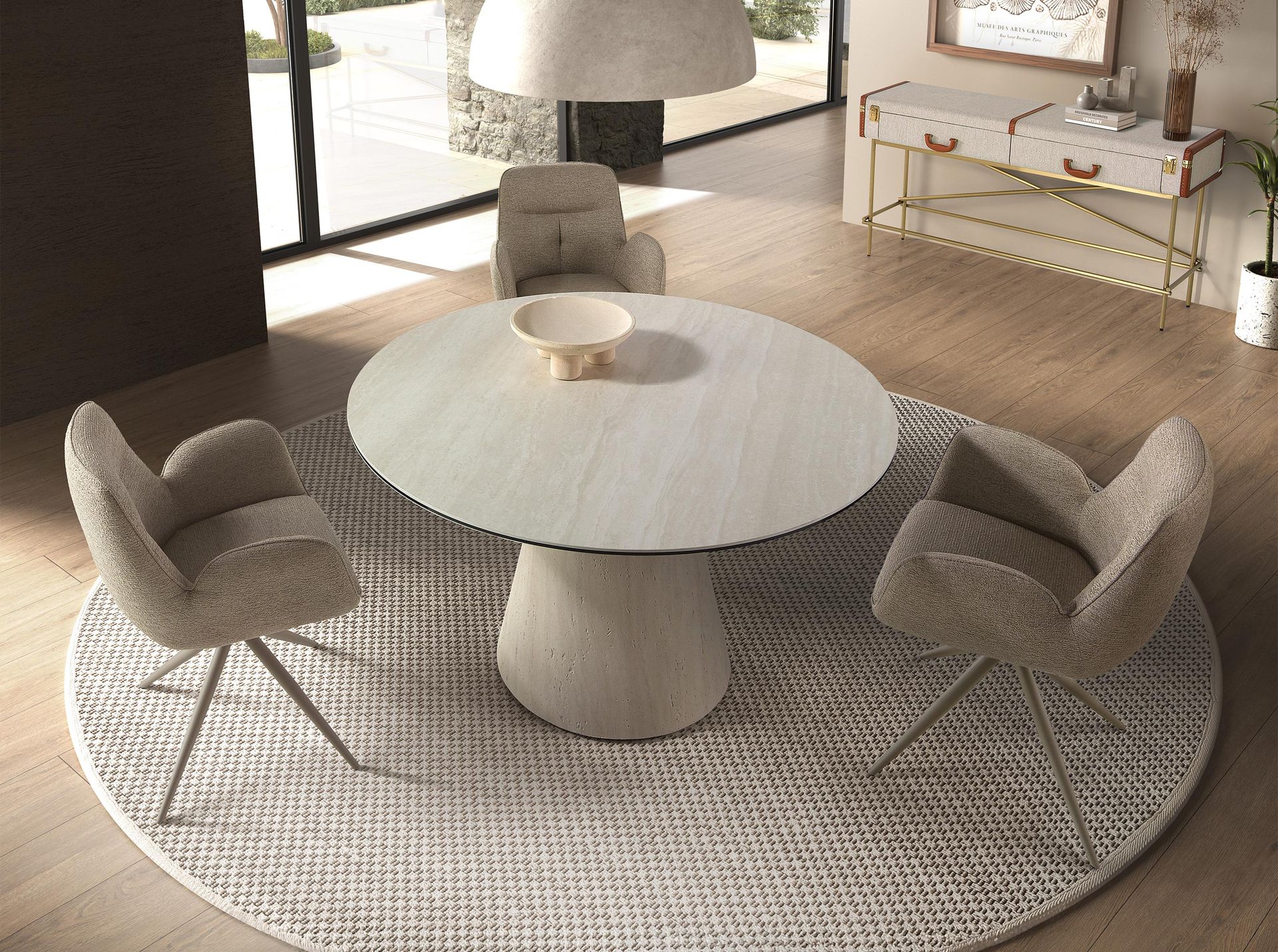Mesa comedor redonda mármol porcelánico y madera revestida con lámina de mármol porcelánico flexible Mesa comedor redonda mármol porcelánico y madera revestida con lámina de mármol porcelánico flexible - Imagen 3