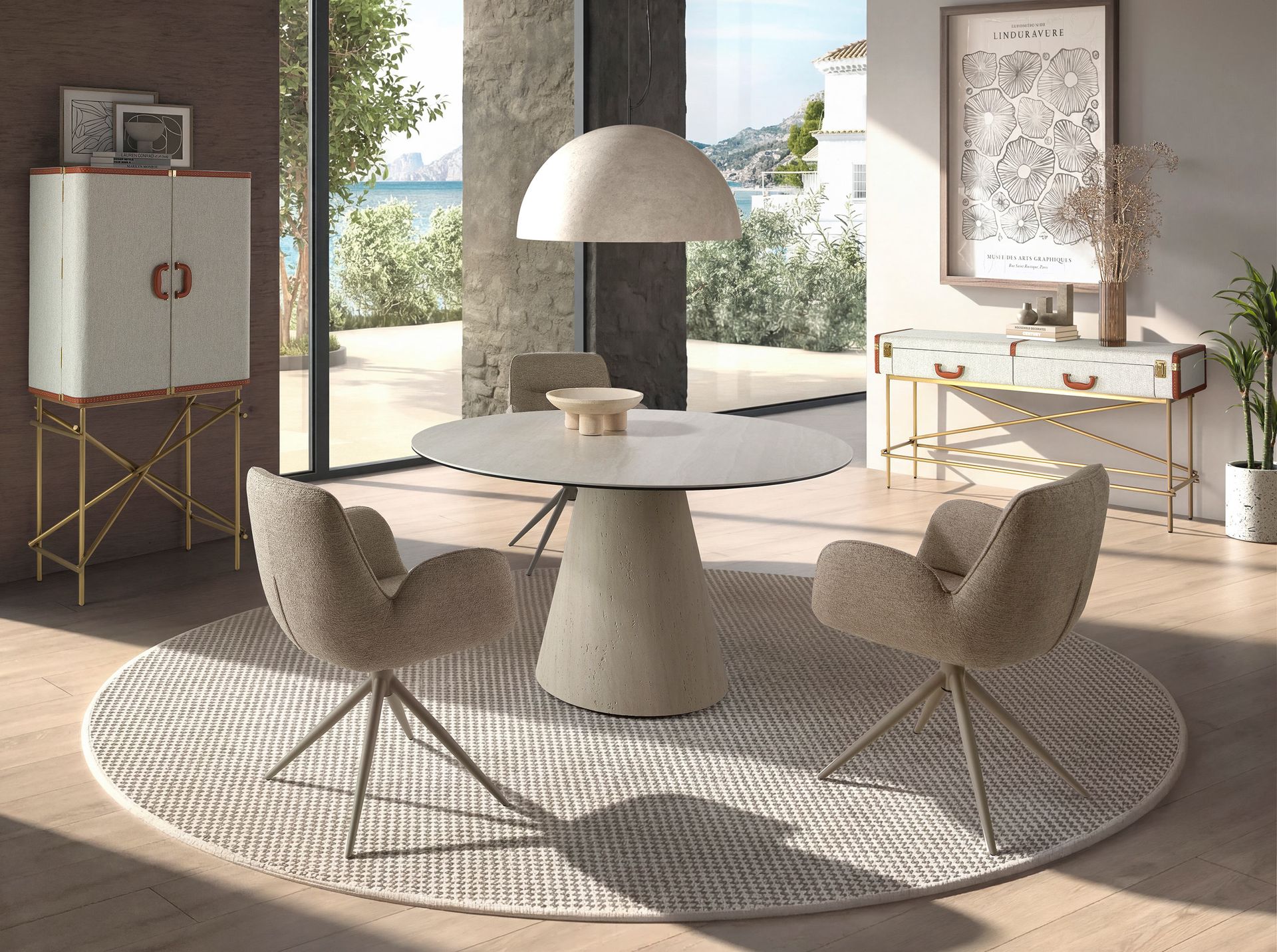 Mesa comedor redonda mármol porcelánico y madera revestida con lámina de mármol porcelánico flexible Mesa comedor redonda mármol porcelánico y madera revestida con lámina de mármol porcelánico flexible - Imagen 4
