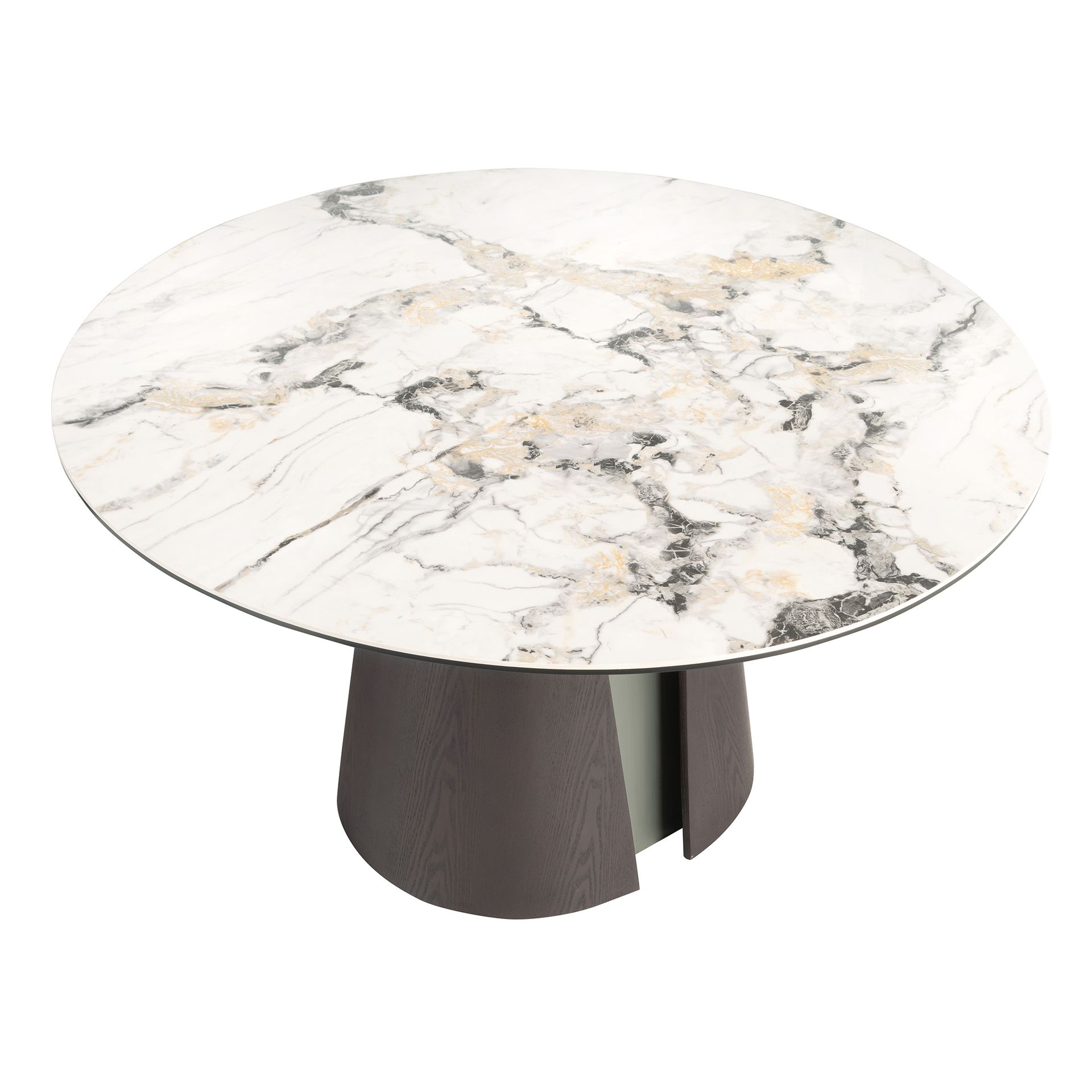 Mesa comedor redonda mármol porcelánico, roble ceniza oscuro y madera color plata Mesa comedor redonda mármol porcelánico, roble ceniza oscuro y madera color plata - Imagen 6