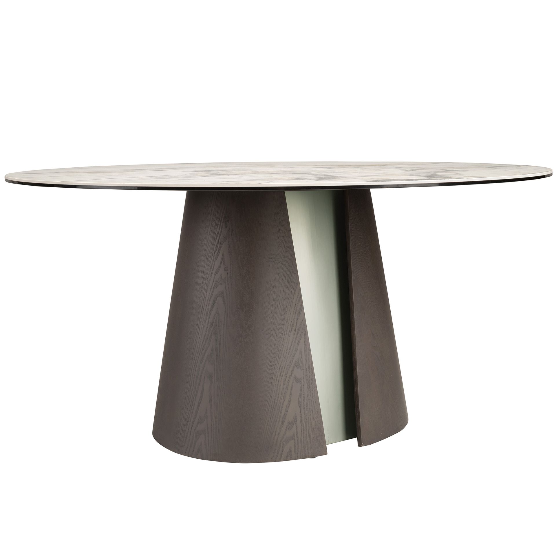 Mesa comedor redonda mármol porcelánico, roble ceniza oscuro y madera color plata Mesa comedor redonda mármol porcelánico, roble ceniza oscuro y madera color plata - Imagen 8