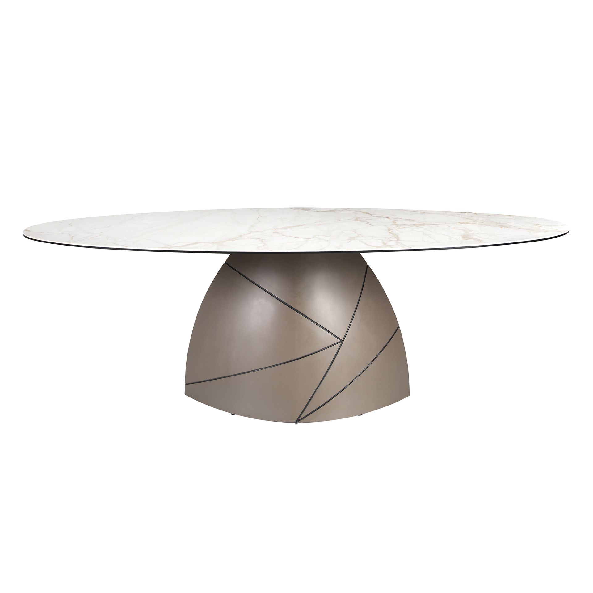 Mesa comedor ovalada mármol porcelánico y acero taupé metalizado Mesa comedor ovalada mármol porcelánico y acero taupé metalizado - Imagen 2