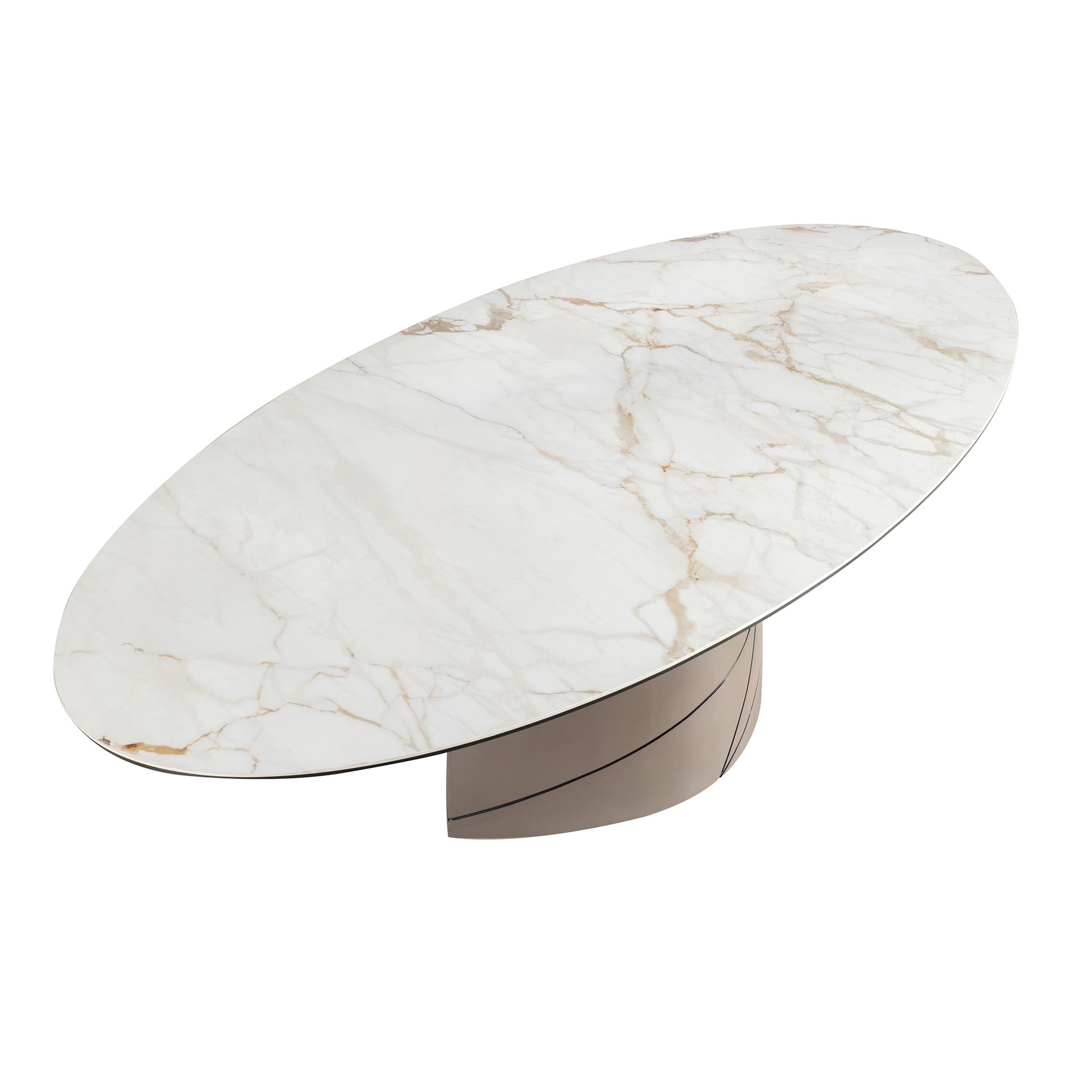 Mesa comedor ovalada mármol porcelánico y acero taupé metalizado Mesa comedor ovalada mármol porcelánico y acero taupé metalizado - Imagen 6