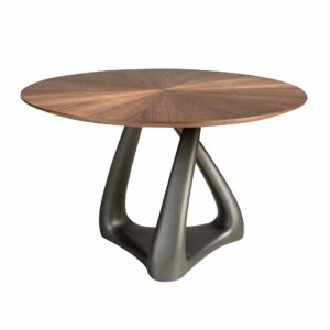 Mesa comedor redonda nogal y fibra vidrio gris oscuro metal Mesa comedor redonda nogal y fibra vidrio gris oscuro metal