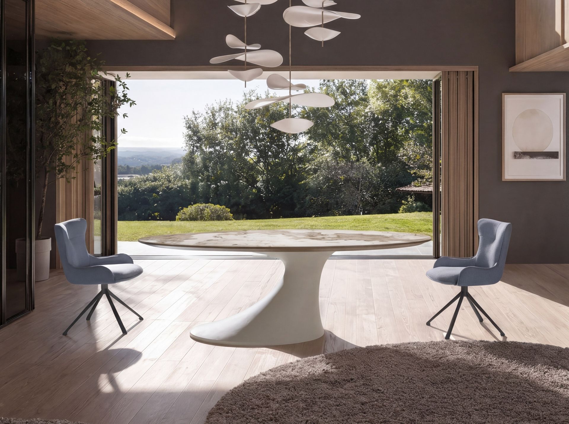 Mesa comedor ovalada mármol porcelánico y fibra de vidrio epoxi arena Mesa comedor ovalada mármol porcelánico y fibra de vidrio epoxi arena - Imagen 3
