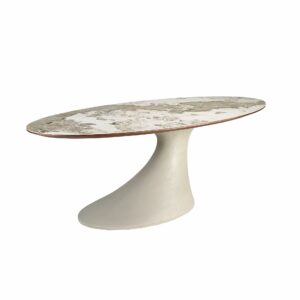 Mesa comedor ovalada mármol porcelánico y fibra de vidrio epoxi arena Mesa comedor ovalada mármol porcelánico y fibra de vidrio epoxi arena
