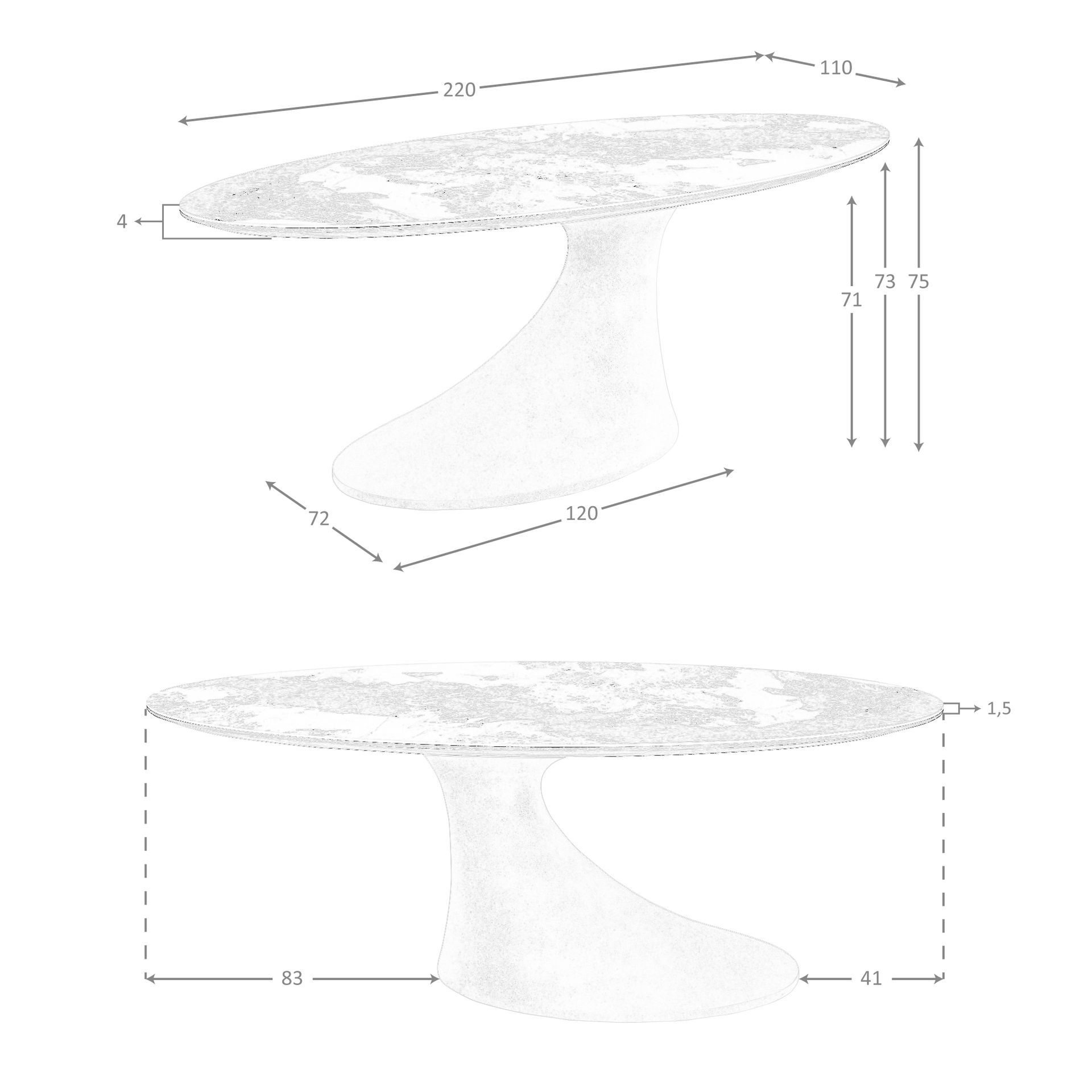 Mesa comedor ovalada mármol porcelánico y fibra de vidrio epoxi arena Mesa comedor ovalada mármol porcelánico y fibra de vidrio epoxi arena - Imagen 9
