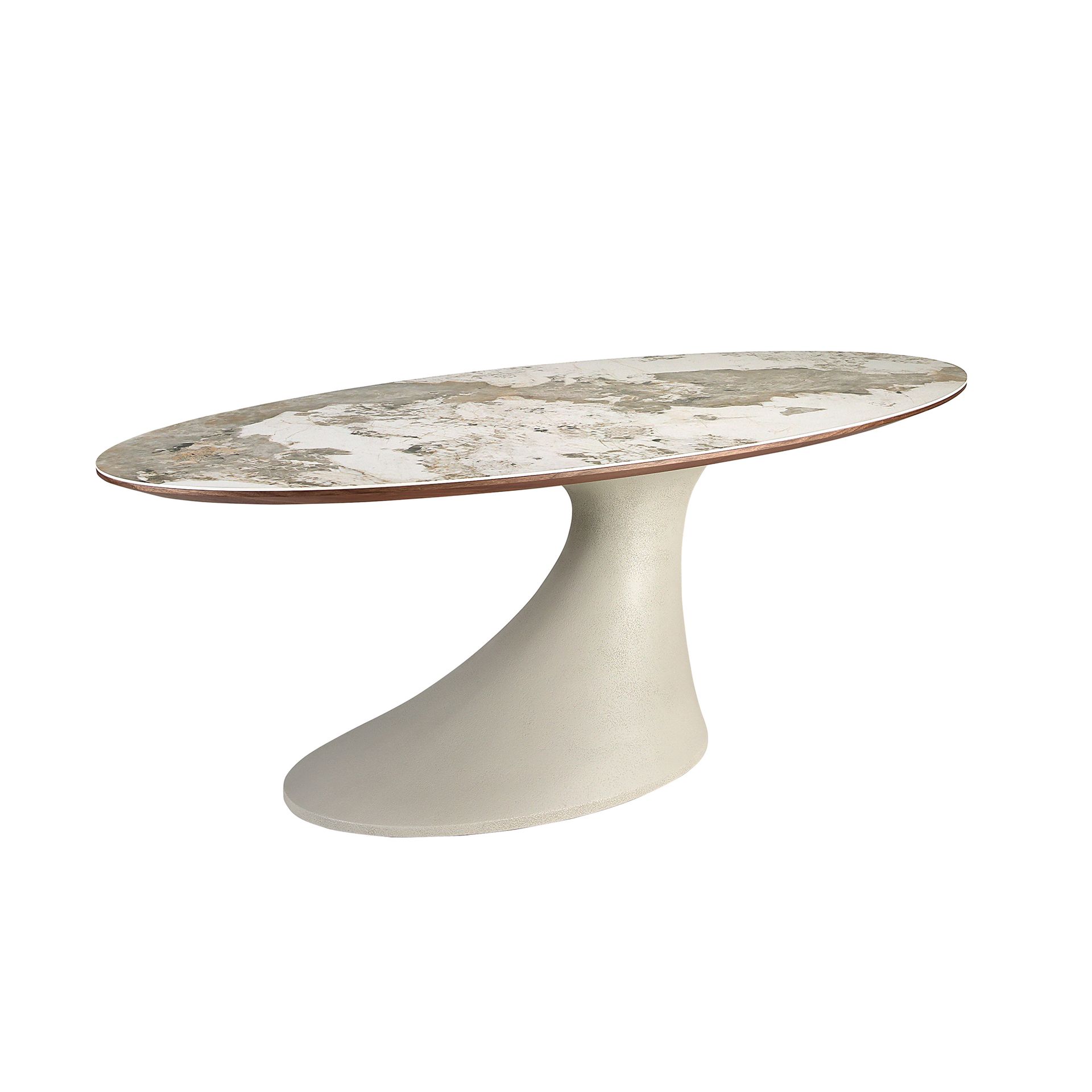 Mesa comedor ovalada mármol porcelánico y fibra de vidrio epoxi arena Mesa comedor ovalada mármol porcelánico y fibra de vidrio epoxi arena
