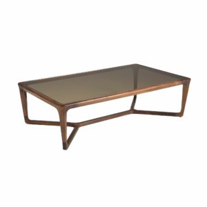 Mesa centro rectangular cristal fumé marrón y nogal Mesa centro rectangular cristal fumé marrón y nogal