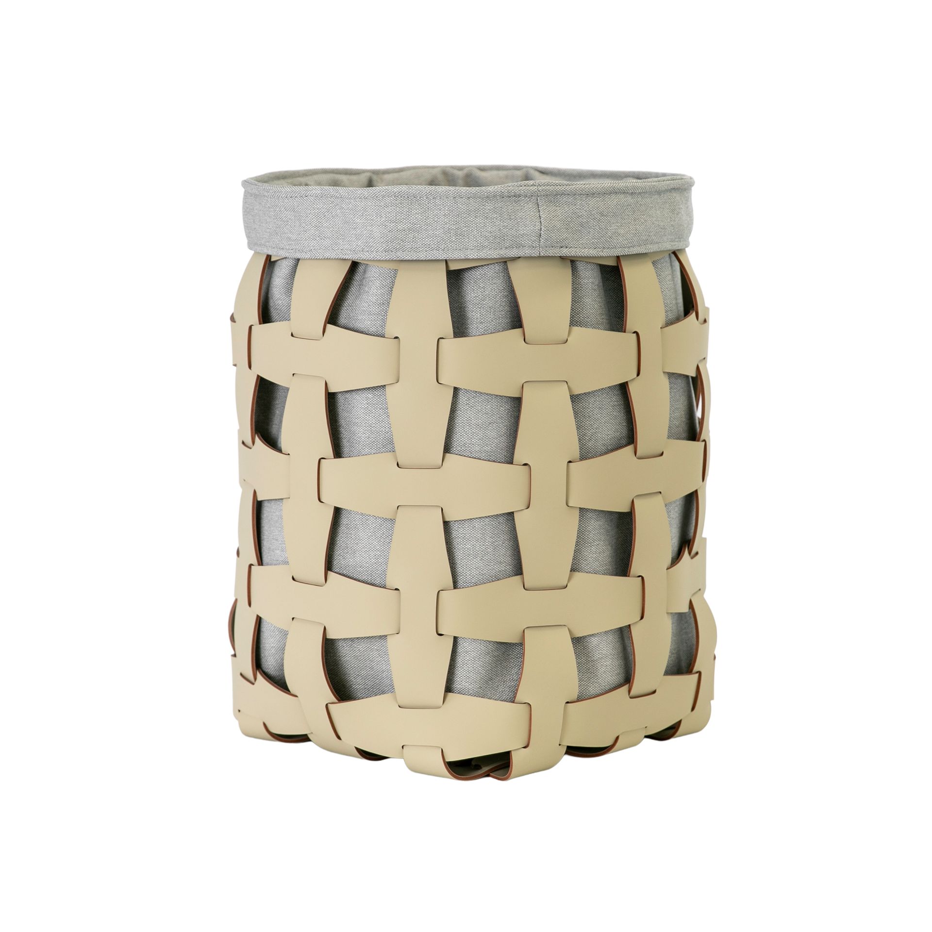 Cesta decorativa de almacenaje cilíndrica en piel regenerada arena Cesta decorativa de almacenaje cilíndrica en piel regenerada arena - Imagen 6