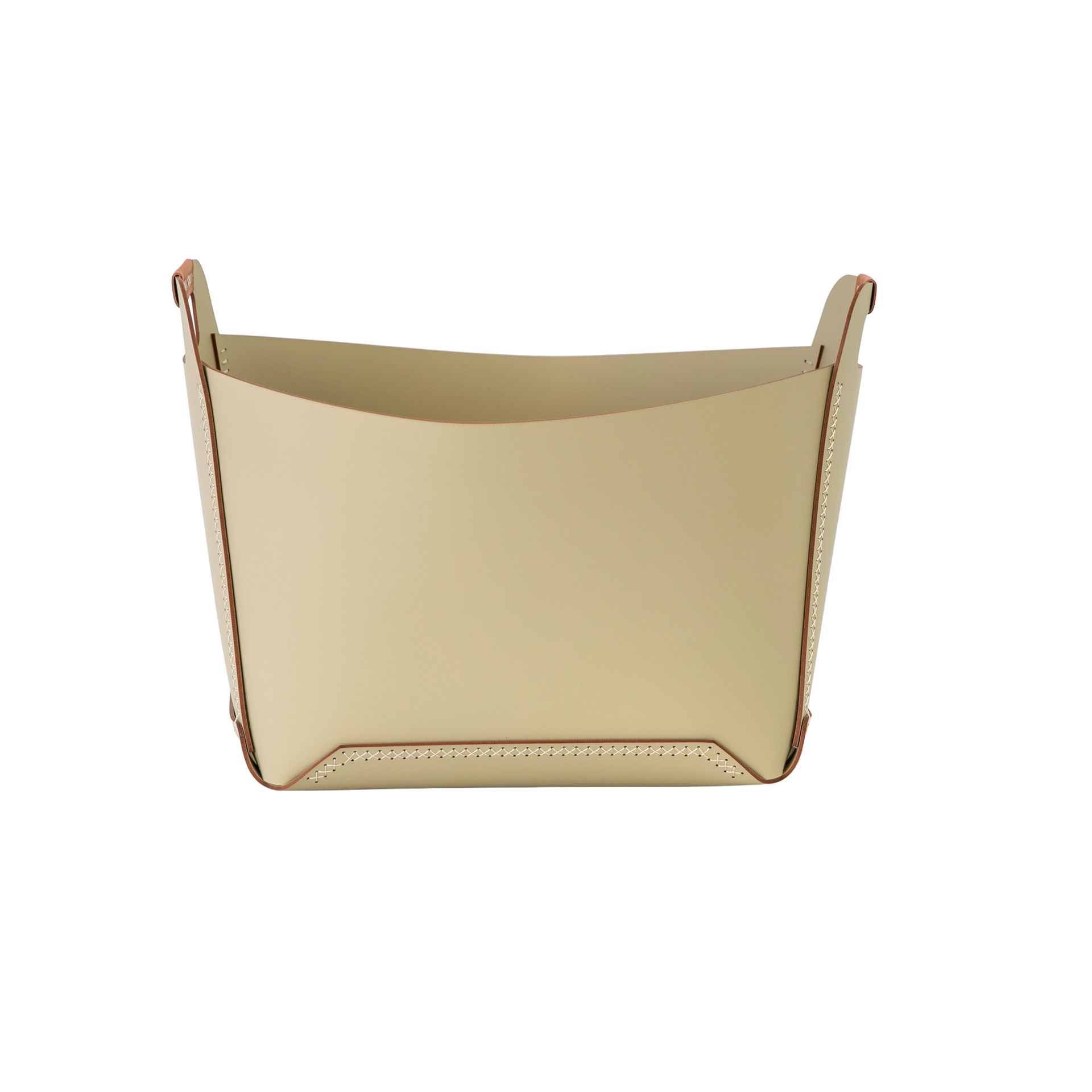 Cesta decorativa de almacenaje rectangular en piel regenerada arena con asas Cesta decorativa de almacenaje rectangular en piel regenerada arena con asas - Imagen 2