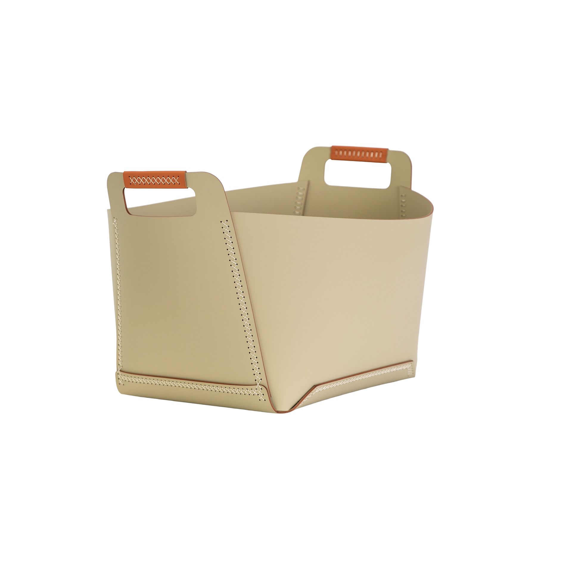 Cesta decorativa de almacenaje rectangular en piel regenerada arena con asas Cesta decorativa de almacenaje rectangular en piel regenerada arena con asas - Imagen 8