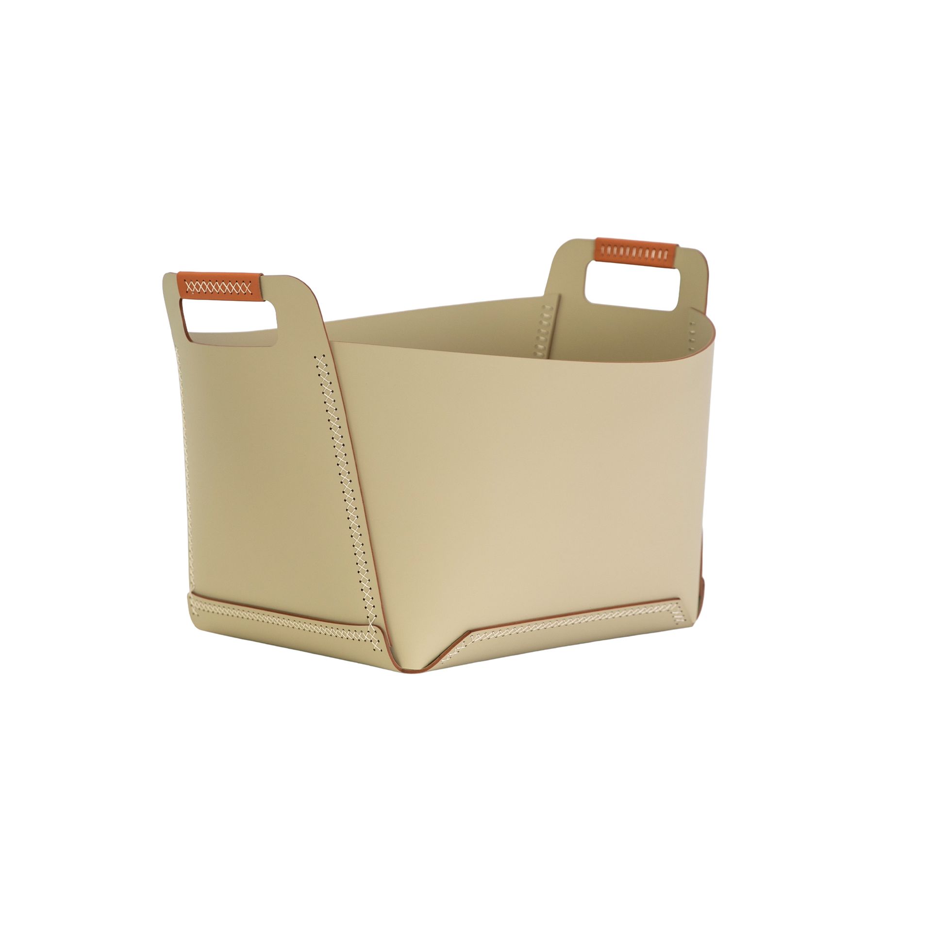 Cesta decorativa de almacenaje rectangular en piel regenerada arena con asas Cesta decorativa de almacenaje rectangular en piel regenerada arena con asas