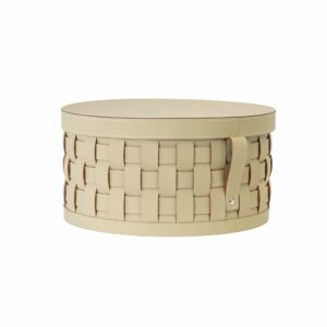 Cesta decorativa de almacenaje redonda en piel regenerada arena con tapa Cesta decorativa de almacenaje redonda en piel regenerada arena con tapa