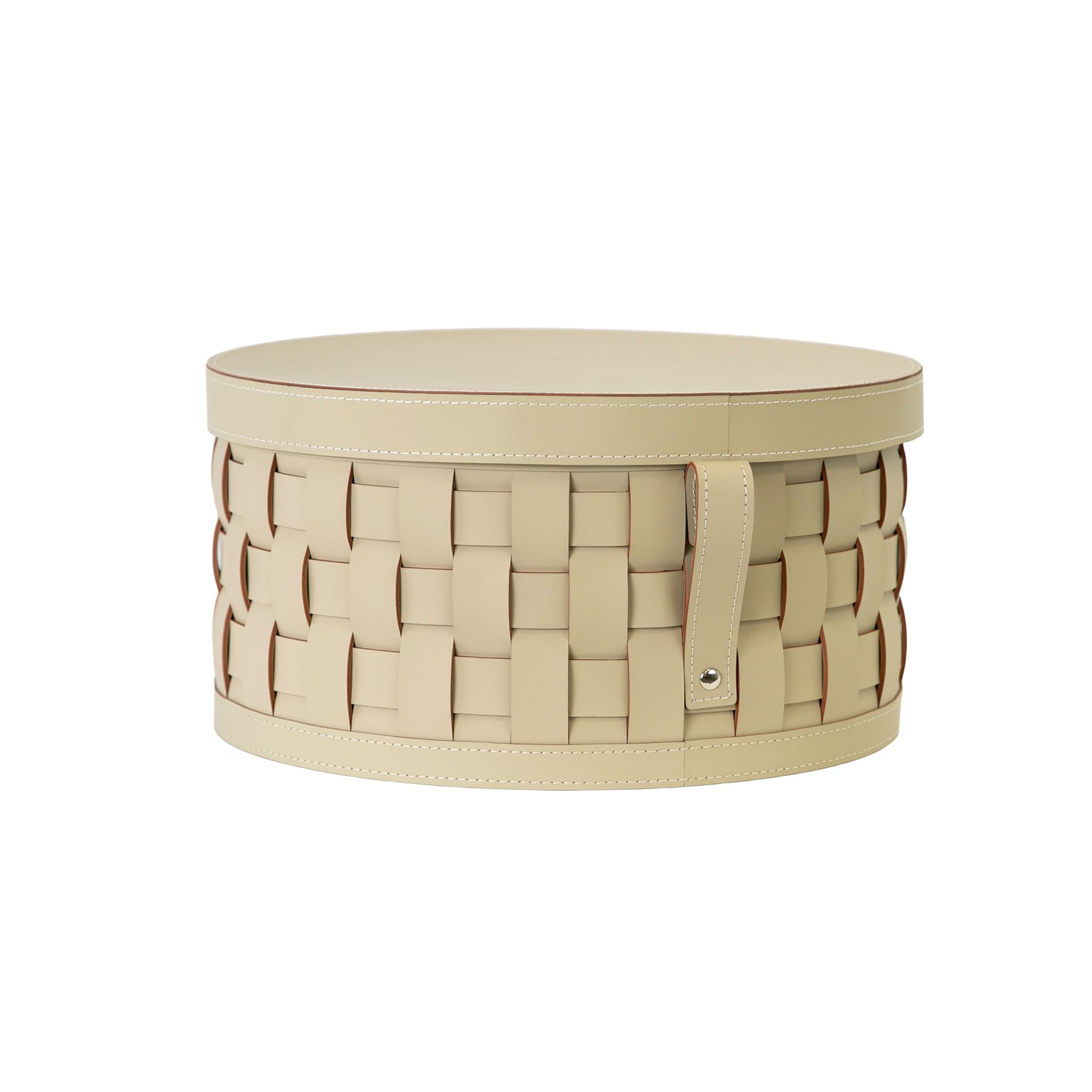 Cesta decorativa de almacenaje redonda en piel regenerada arena con tapa Cesta decorativa de almacenaje redonda en piel regenerada arena con tapa - Imagen 8