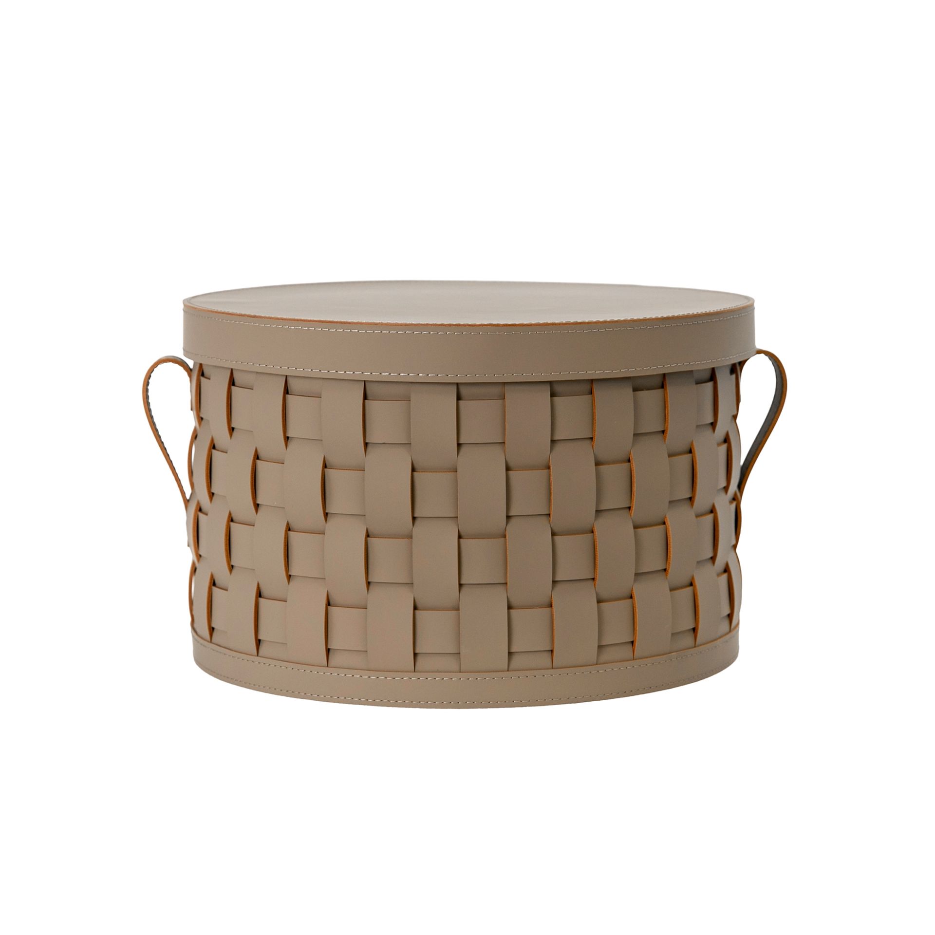 Cesta decorativa de almacenaje redonda en piel regenerada visón oscuro con tapa Cesta decorativa de almacenaje redonda en piel regenerada visón oscuro con tapa - Imagen 2