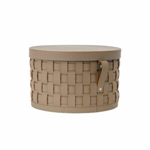 Cesta decorativa de almacenaje redonda en piel regenerada visón oscuro con tapa Cesta decorativa de almacenaje redonda en piel regenerada visón oscuro con tapa