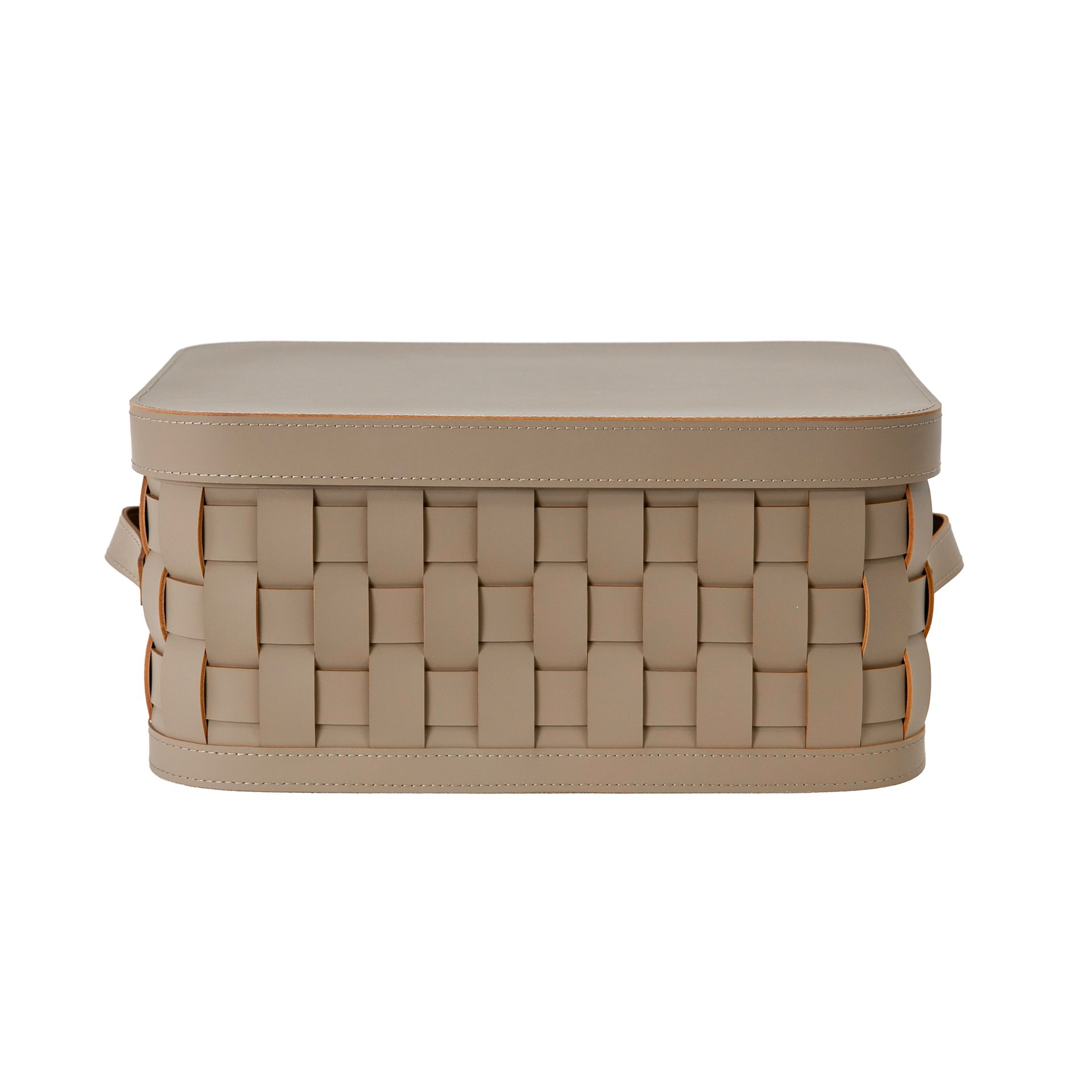 Cesta decorativa de almacenaje rectangular en piel regenerada visón oscuro con tapa Cesta decorativa de almacenaje rectangular en piel regenerada visón oscuro con tapa - Imagen 2